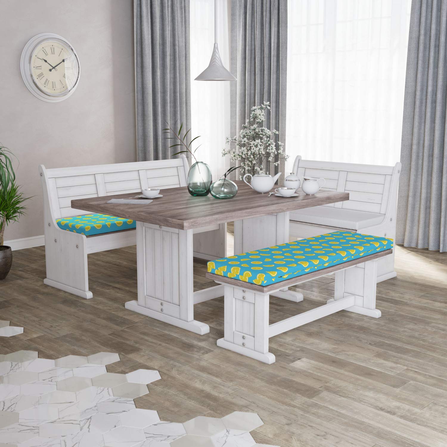 Ambesonne 2-Piece Yellow and Blue Bench Cushion Set - Fresh Lemon Slice Design, 45