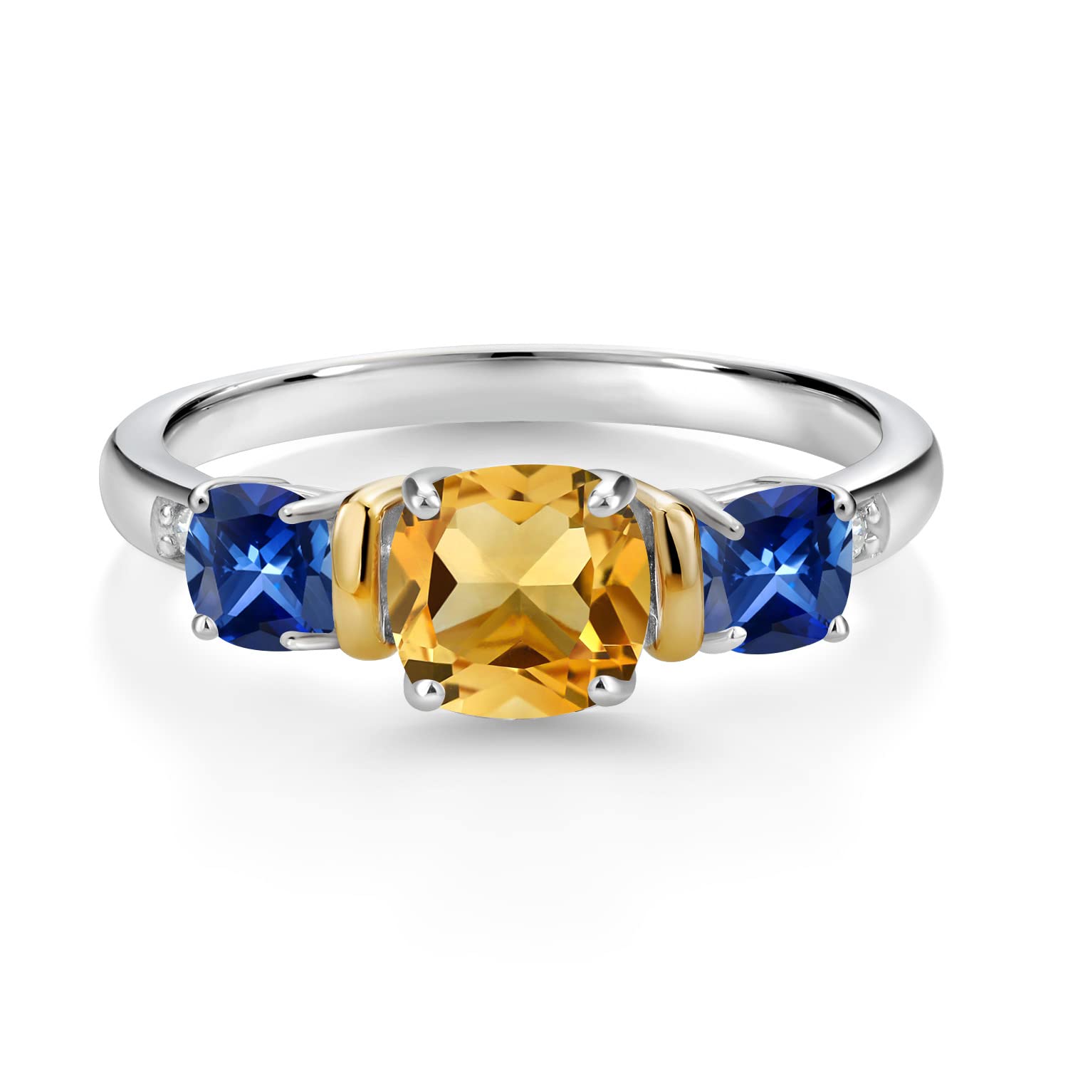 1.64 Ct Citrine Sapphire Diamond Ring in 925 Silver & 10K Gold for Women