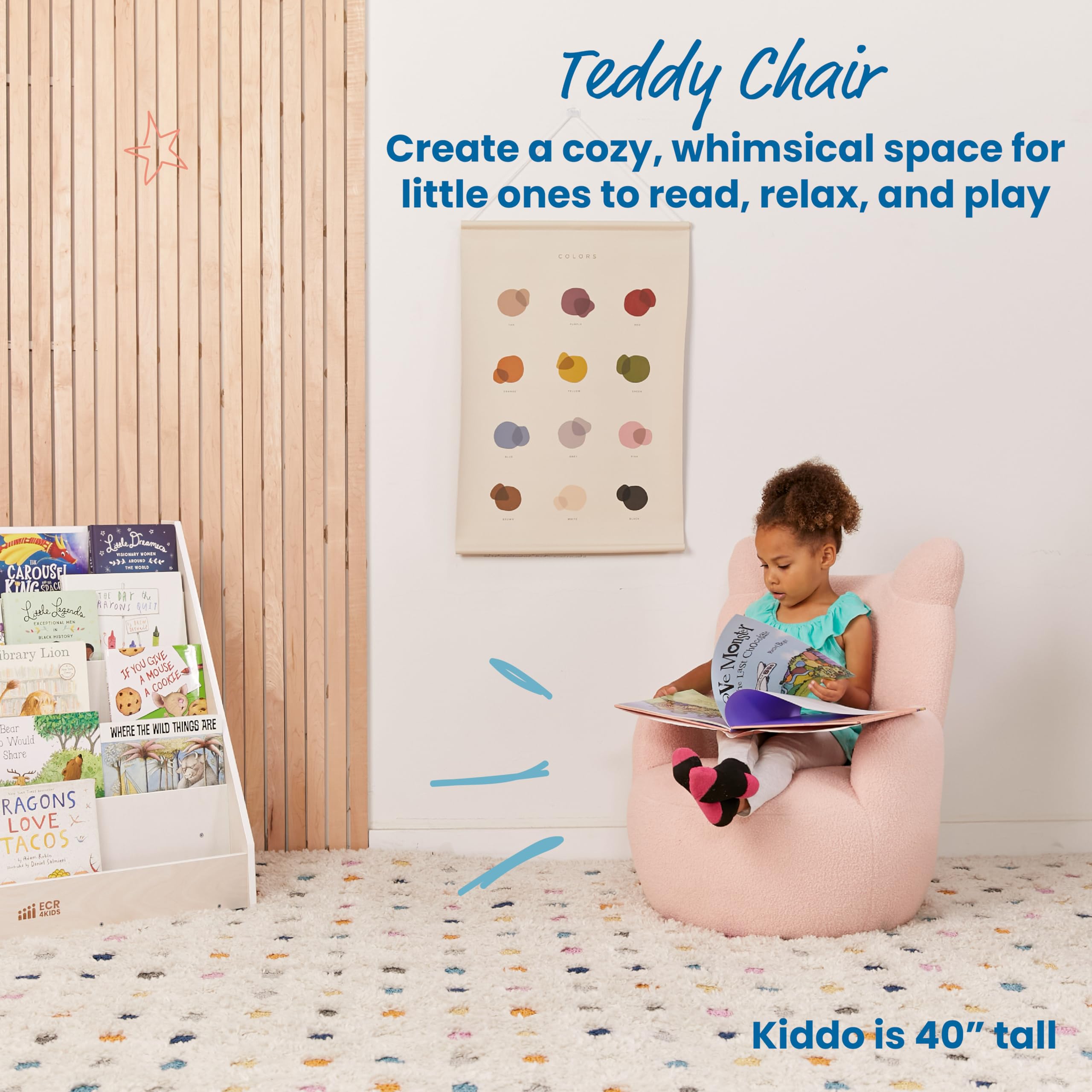 ECR4Kids Soft and Cozy Teddy Bear Chair for Kids - Pink Plush Children's Furniture for Playroom, Bedroom, or Reading Nook - Perfect Toddler Seat for Relaxing and Playtime