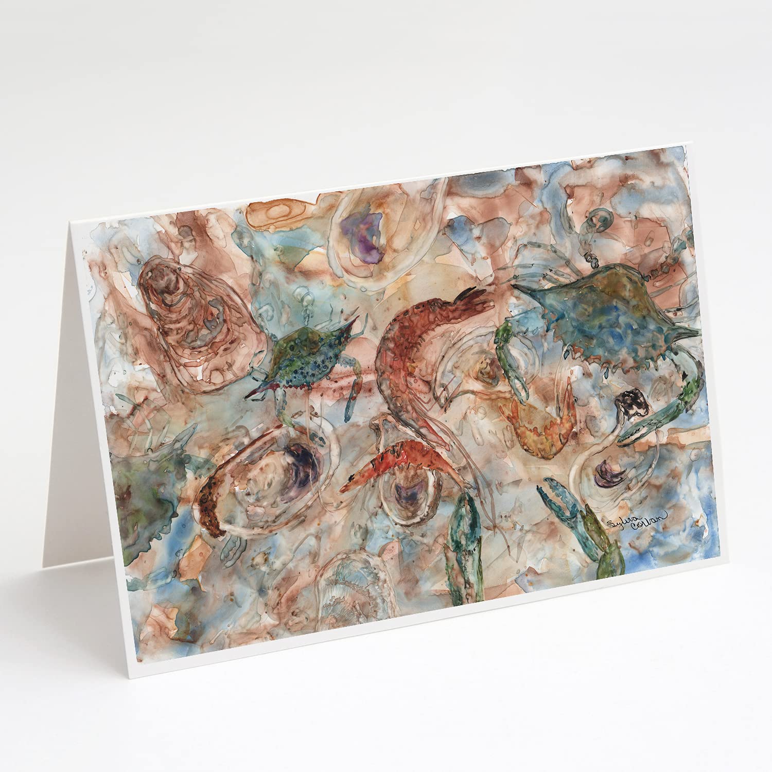 Blank Greeting Cards with Envelopes - Pack of 8 Whimsical A7 Size (5x7) Crab, Shrimp & Oyster Design Note Cards for Birthday, Thank You & Special Occasions | Caroline's Treasures 8939GCA7P