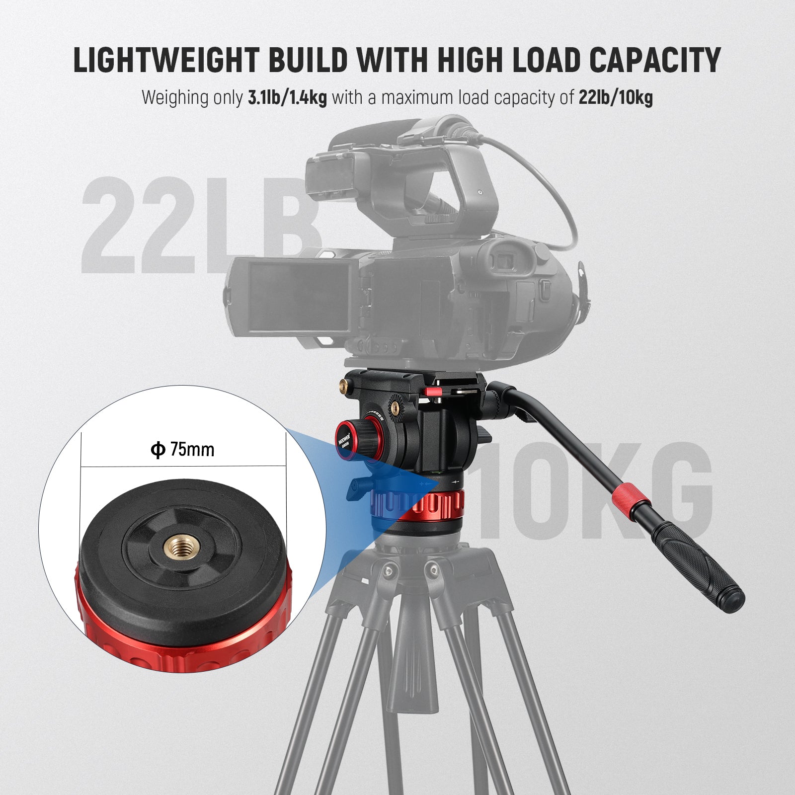 NEEWER GM006 Pro Video Tripod Fluid Head - Professional Aluminum Alloy Camera Tripod with Smooth Pan & Tilt for DSLR Camcorders - Perfect for Vlogging, Live Streaming & Film Making