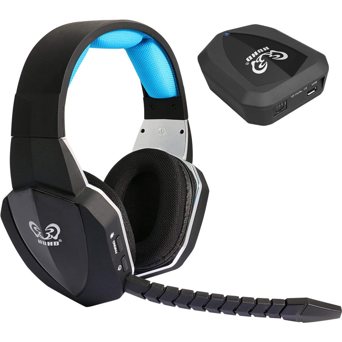 Wireless Optical USB Gaming Headset for PS4, PS3, Xbox 360, PC - Over-Ear Comfortable Headphones with Noise Cancellation for Xbox One (Black) - Perfect for Competitive Gaming & Long Gaming Sessions