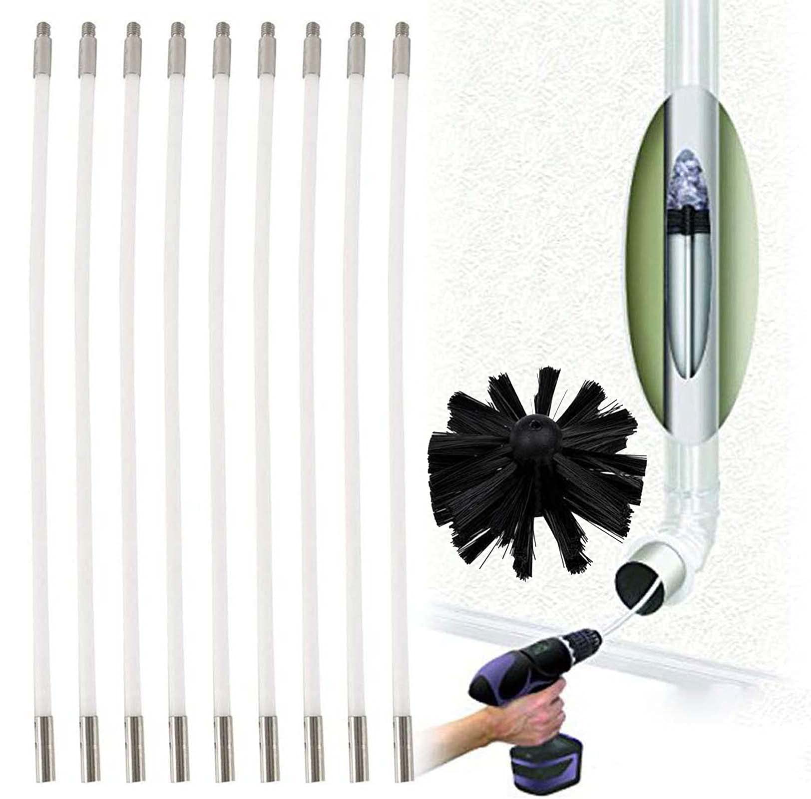 QDY Dryer Vent Cleaner Kit - 41cm Chimney & Fireplace Brush with 6/9/12/15 Nylon Rods | Compatible with Power Drills | Ideal for HVAC, Home Maintenance & Fireplace Cleaning (9 Rods Included)