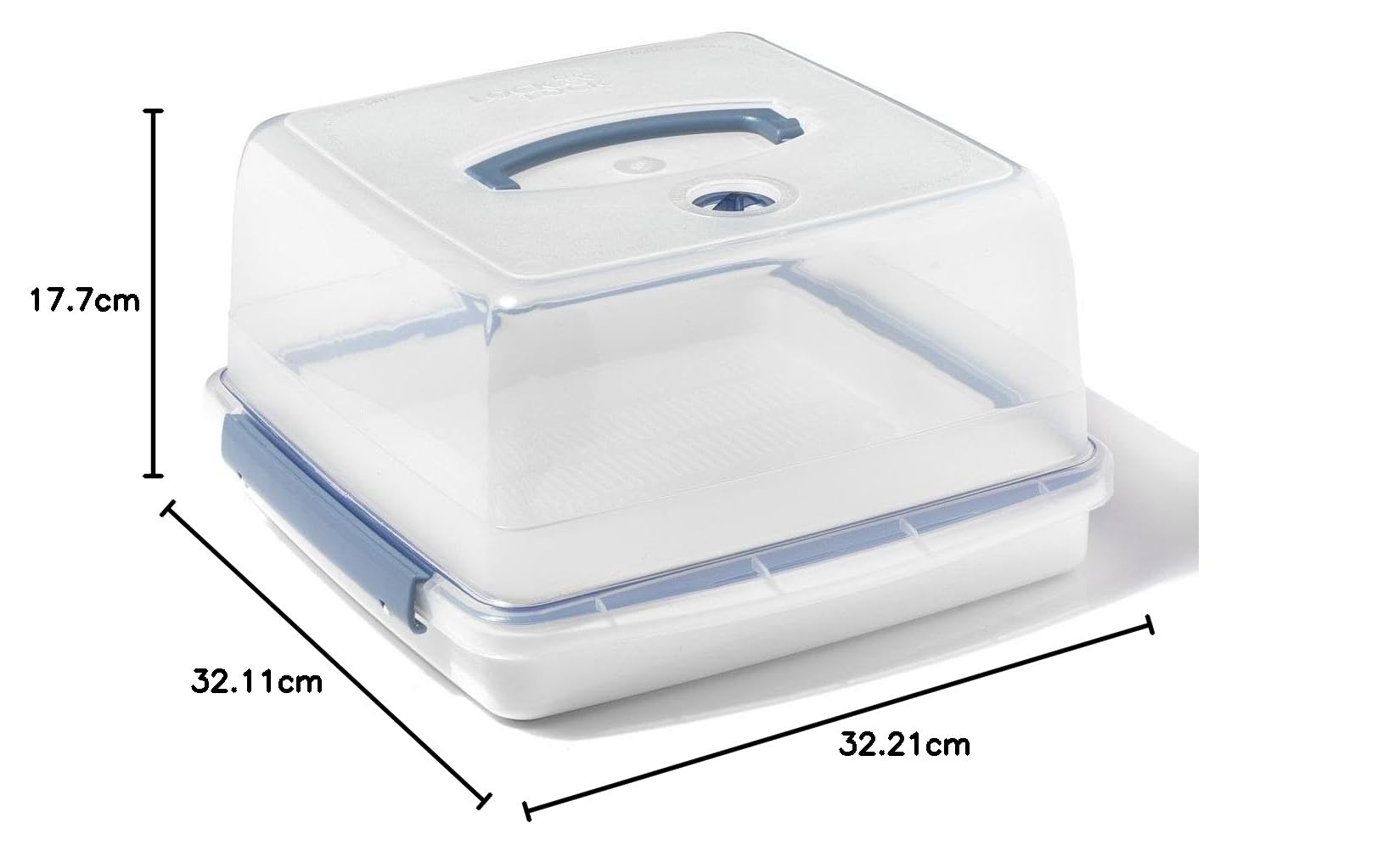 LocknLock Airtight Square Cake Carrier with Handle - 12.6L Clear/Blue Food Storage Container with 4-Sided Lockable Lid | Perfect for Birthday Parties, Picnics & Bakery Storage