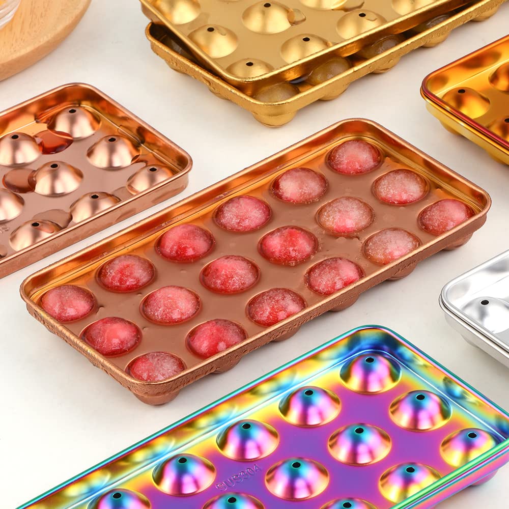 Premium Stainless Steel Ice Cube Tray with Ice Tong & Straw Spoon - Durable, Flexible Rose Gold Ice Mold for Cocktails, Whiskey, Chocolate Making - Perfect for Home Bars, Parties & Gift Giving
