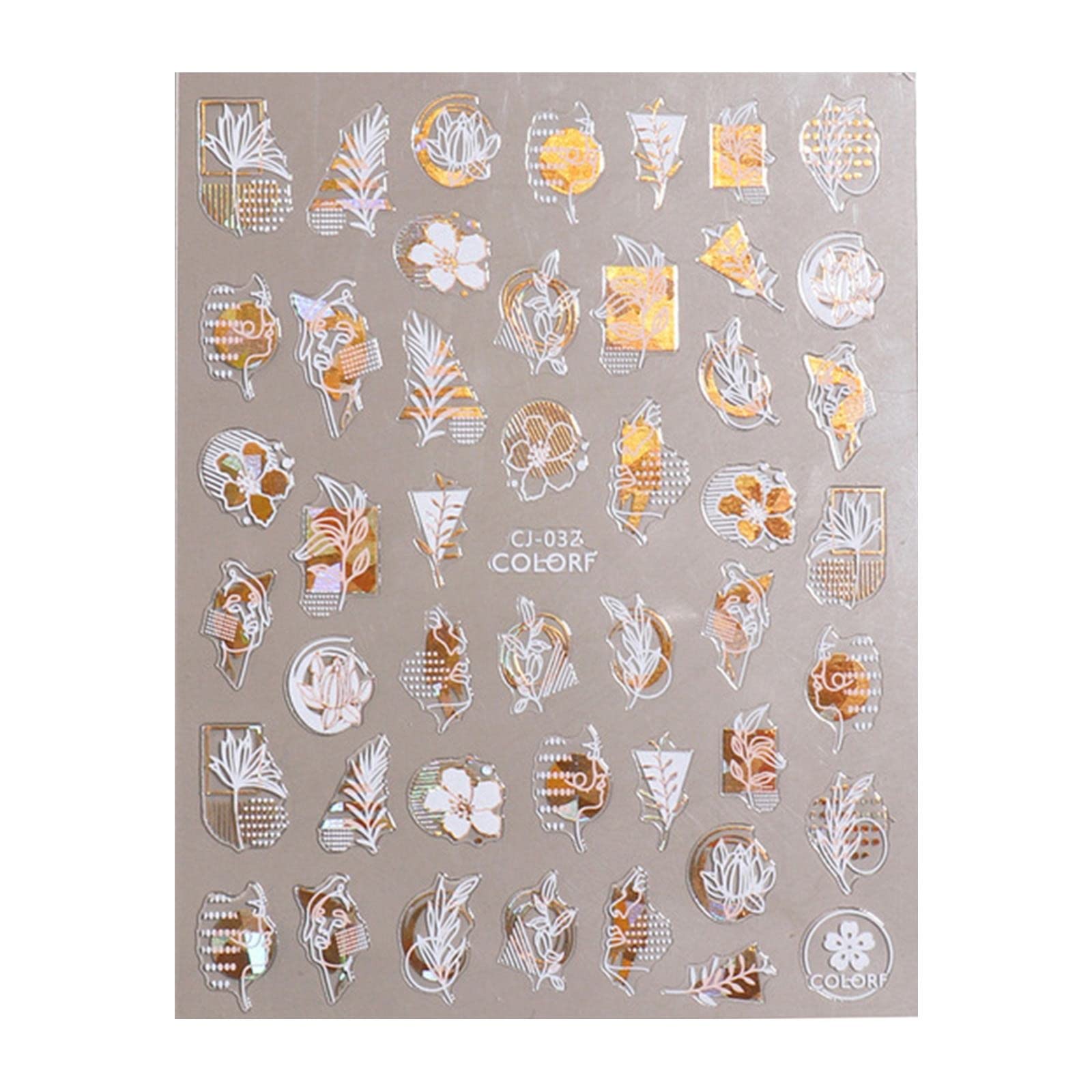Holographic Flower Nail Art Stickers - Self Adhesive 3D Water Decals for DIY Nail Design, Shiny Platinum Floral Abstract Mask (One Size) - Perfect for Parties, Weddings, and Special Occasions
