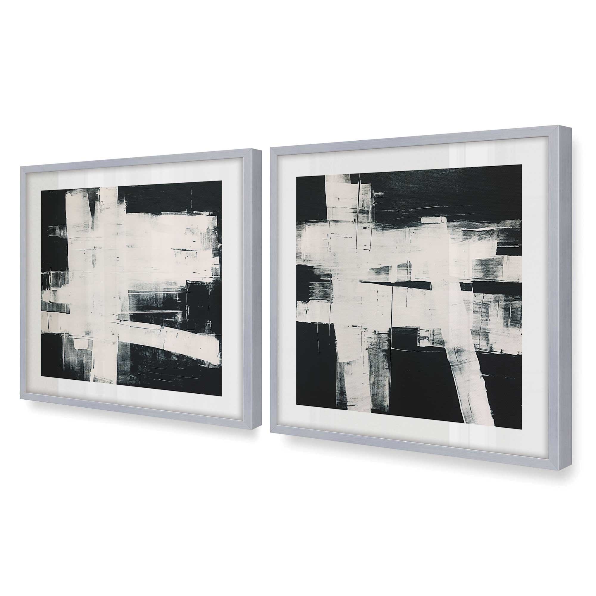 Eclipsed Onyx Tangle - Set of 2 Premium Art Prints for Wall Decor | Modern Abstract Black & White Artwork for Living Room, Bedroom & Office