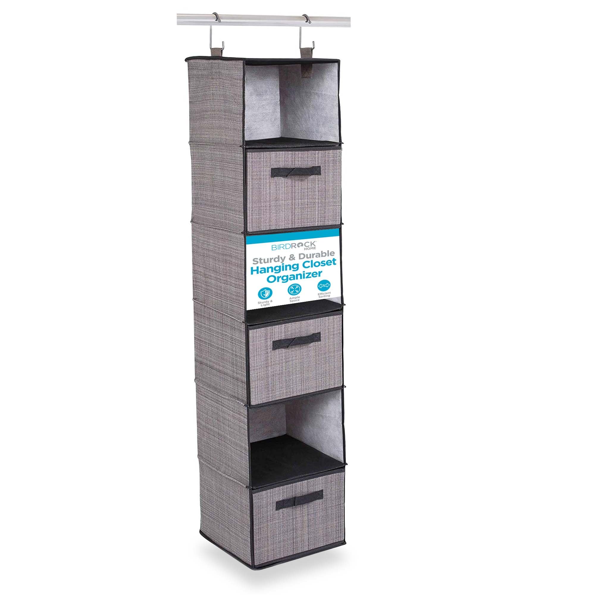 Best Hanging Closet Organizer with 3 Drawers & 6 Shelves - Space-Saving Fabric Storage for Clothes, Sweaters, Shoes & Accessories - Perfect for College Dorms, Kids' Rooms & Small Spaces - Grey - Ideal for Bedroom, Closet & Apartment Organization