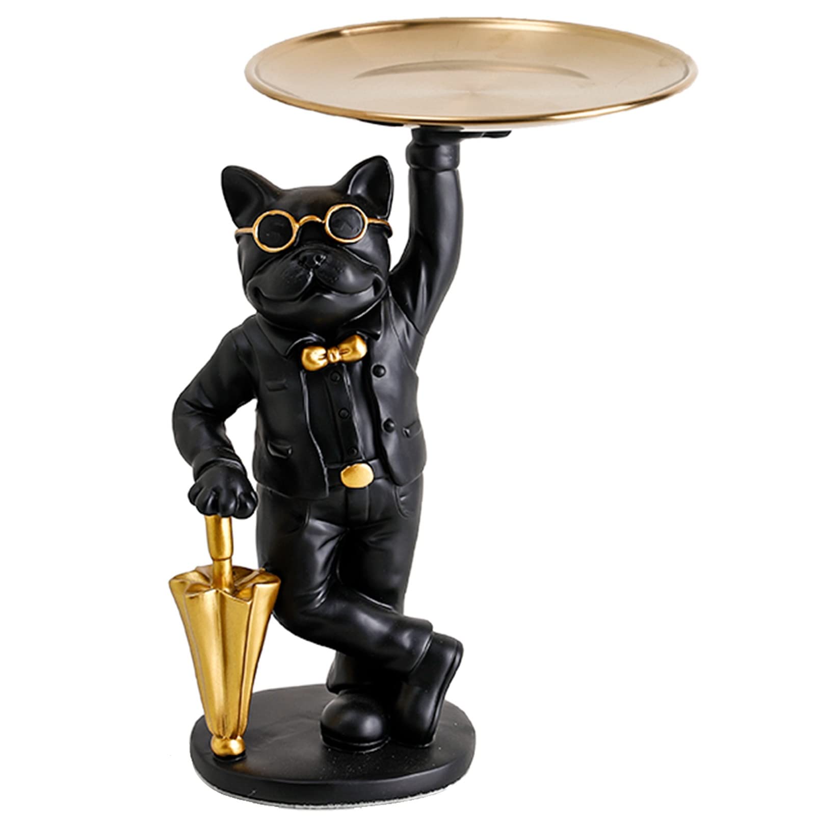 Modern Resin Dog Sculpture with Storage Tray - Black Home Decor Statue for Jewelry, Keys & Candy | Desktop Organizer & Artistic Home Accent | Perfect for Living Room, Office & Gift Giving