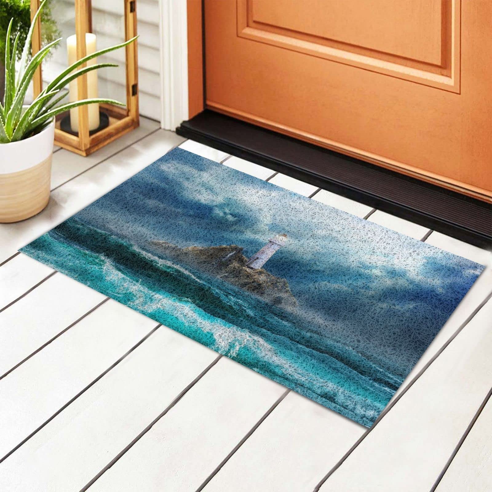BoeHiop Storm Lighthouse Welcome Door Mat - Non-Slip Absorbent Rug for Indoor/Outdoor Use - Personalized Front Door Mat Home Decor - Perfect for Entryway, Porch, Patio & Mudroom
