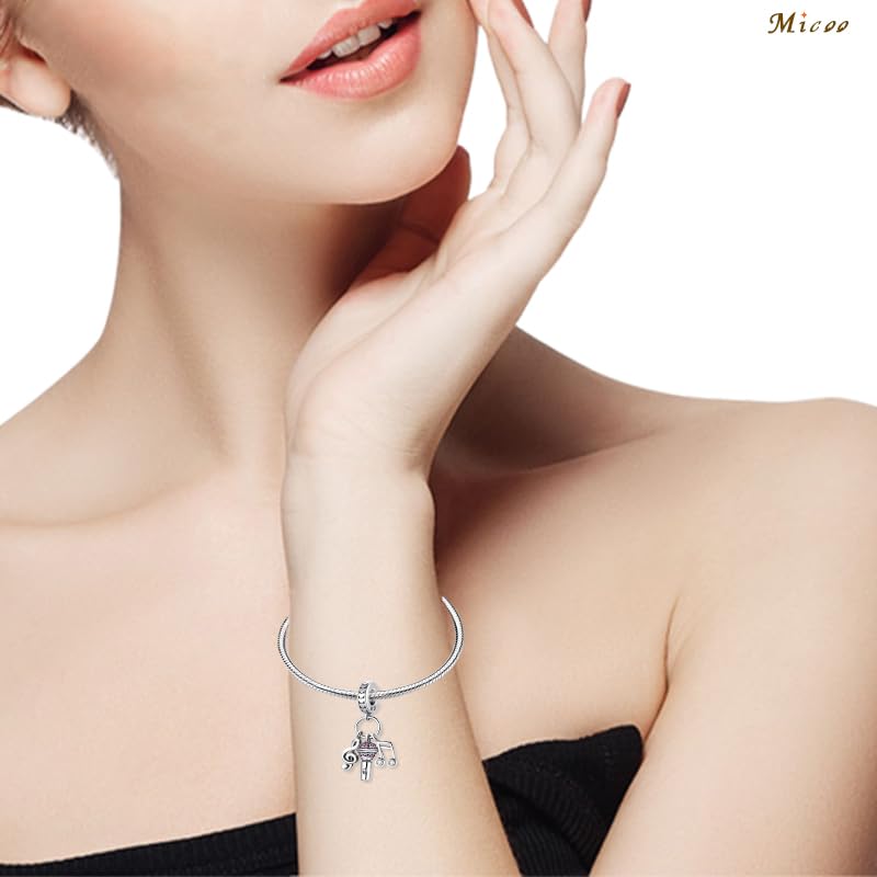 MICOO 925 Sterling Silver Butterfly Music Note Dangle Charm Pendant for Bracelets & Necklaces - Elegant Jewelry Gift for Women - Compatible with Pandora & European Bracelets - Perfect for Birthdays, Anniversaries & Everyday Wear