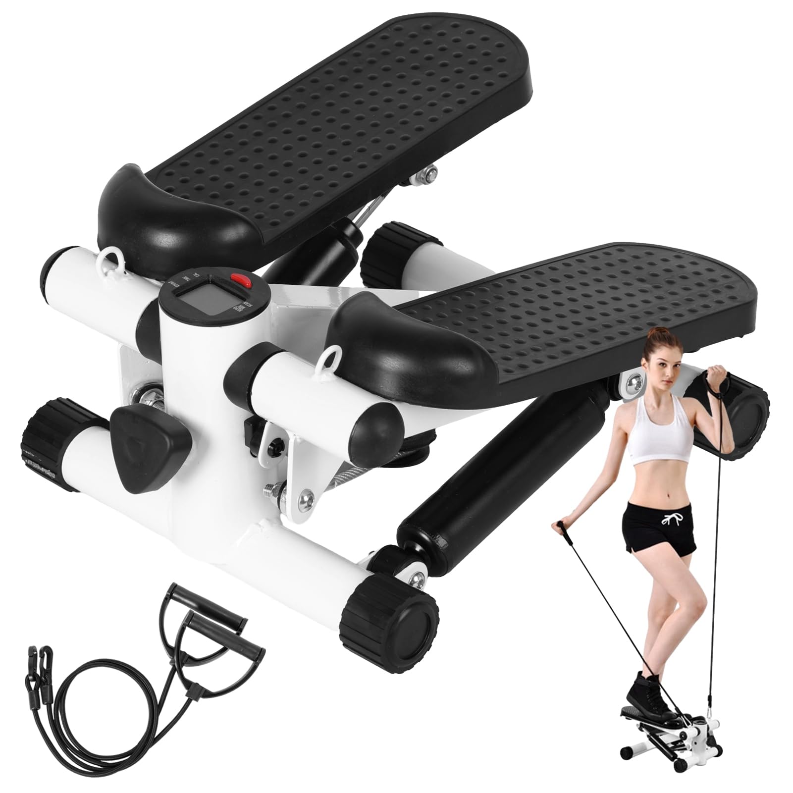 2024 Upgraded Air Powered Steppers - Quiet Home Stair Stepper with Resistance Bands, LED Monitor & Hydraulic System - 300LBS Capacity Mini Stepper Workout Equipment for Home Gym, Office Exercise & Low-Impact Cardio Training