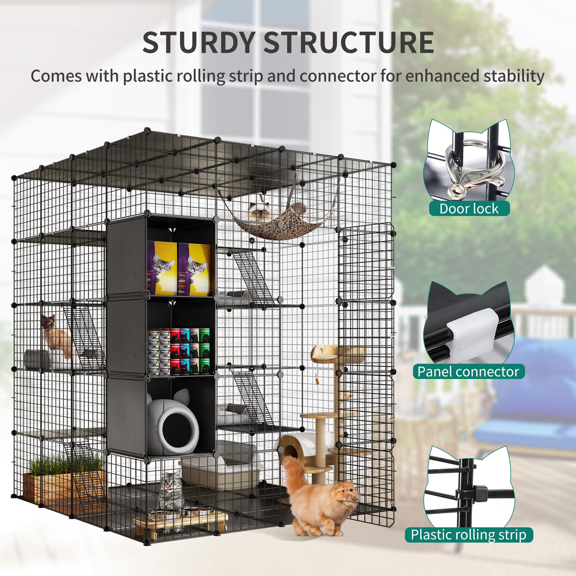 YITAHOME 5-Tier Large Indoor Cat Cage with Storage Cubes, DIY Metal Cat Playpen & Enclosure with Hammock for 1-4 Cats - Perfect for Catio, Kennel, or Outdoor Play Area - Ideal for Multi-Cat Homes, Pet Safety & Playtime