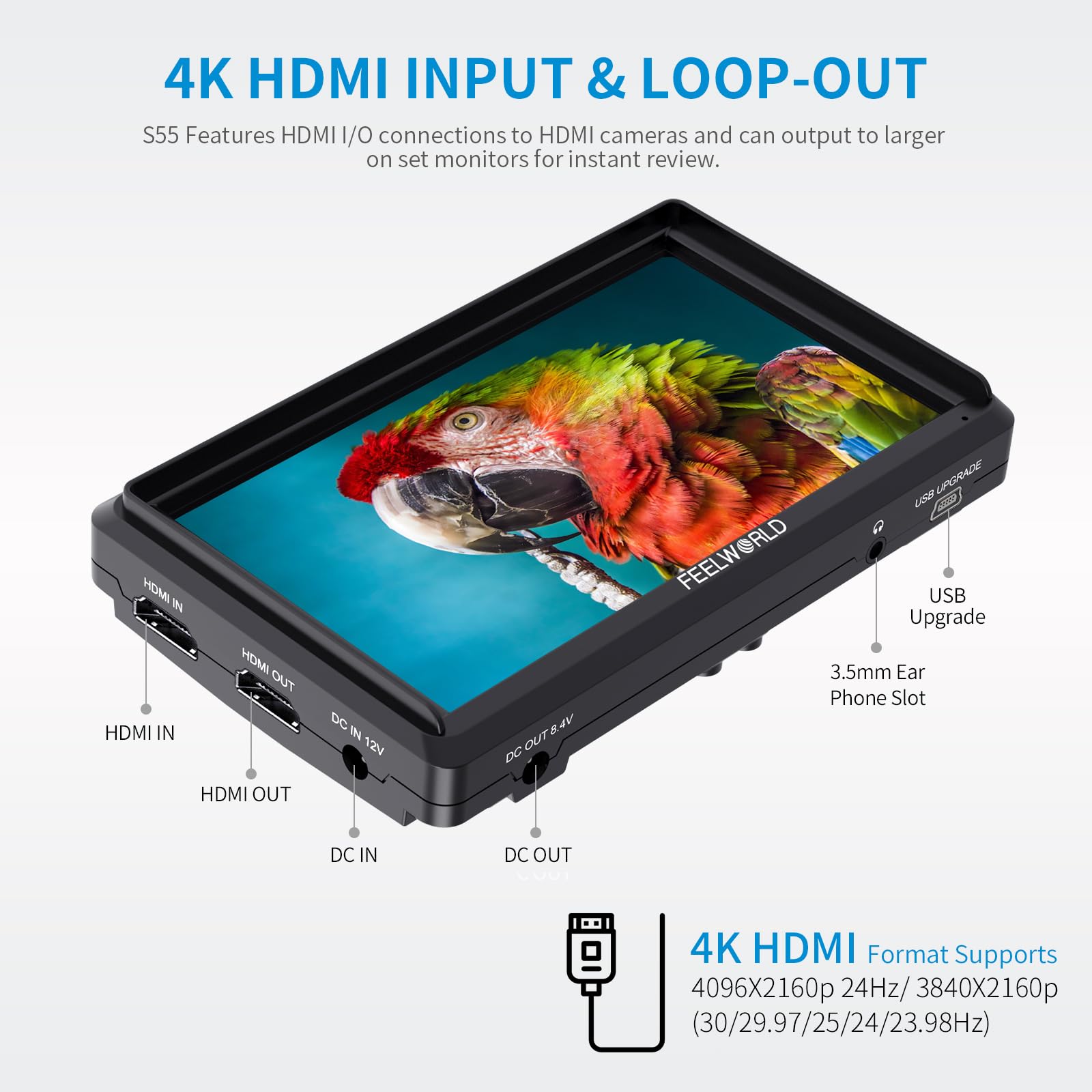 FEELWORLD S55V2 5.5 Inch Full HD 1920x1152 IPS DSLR Camera Field Monitor with HDMI Input/Output - Perfect for Videography, Photography & On-Set Monitoring