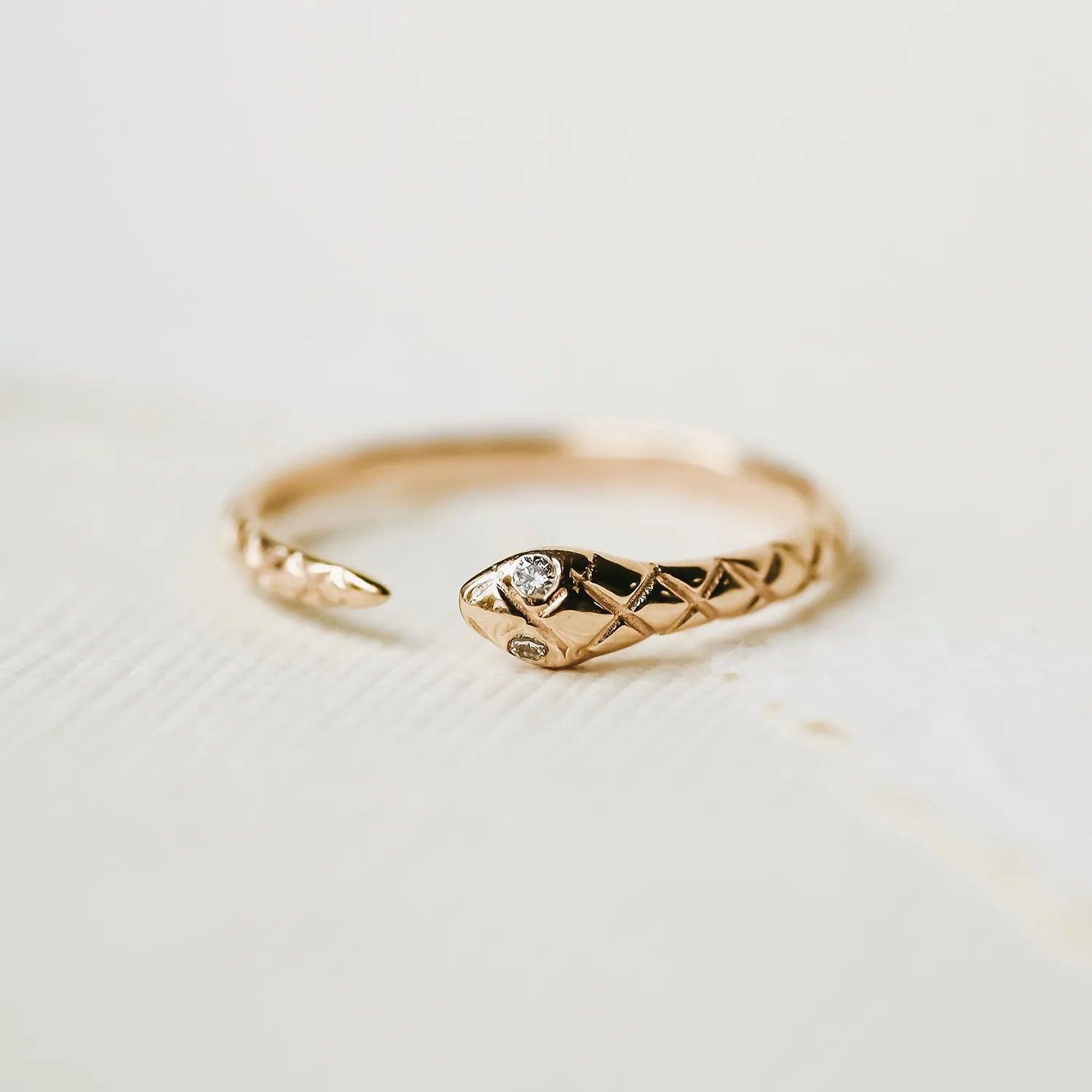 Revival Diamond Snake Ring - 14K Yellow Gold Elegant Jewelry for Women, Perfect for Parties, Weddings & Special Occasions