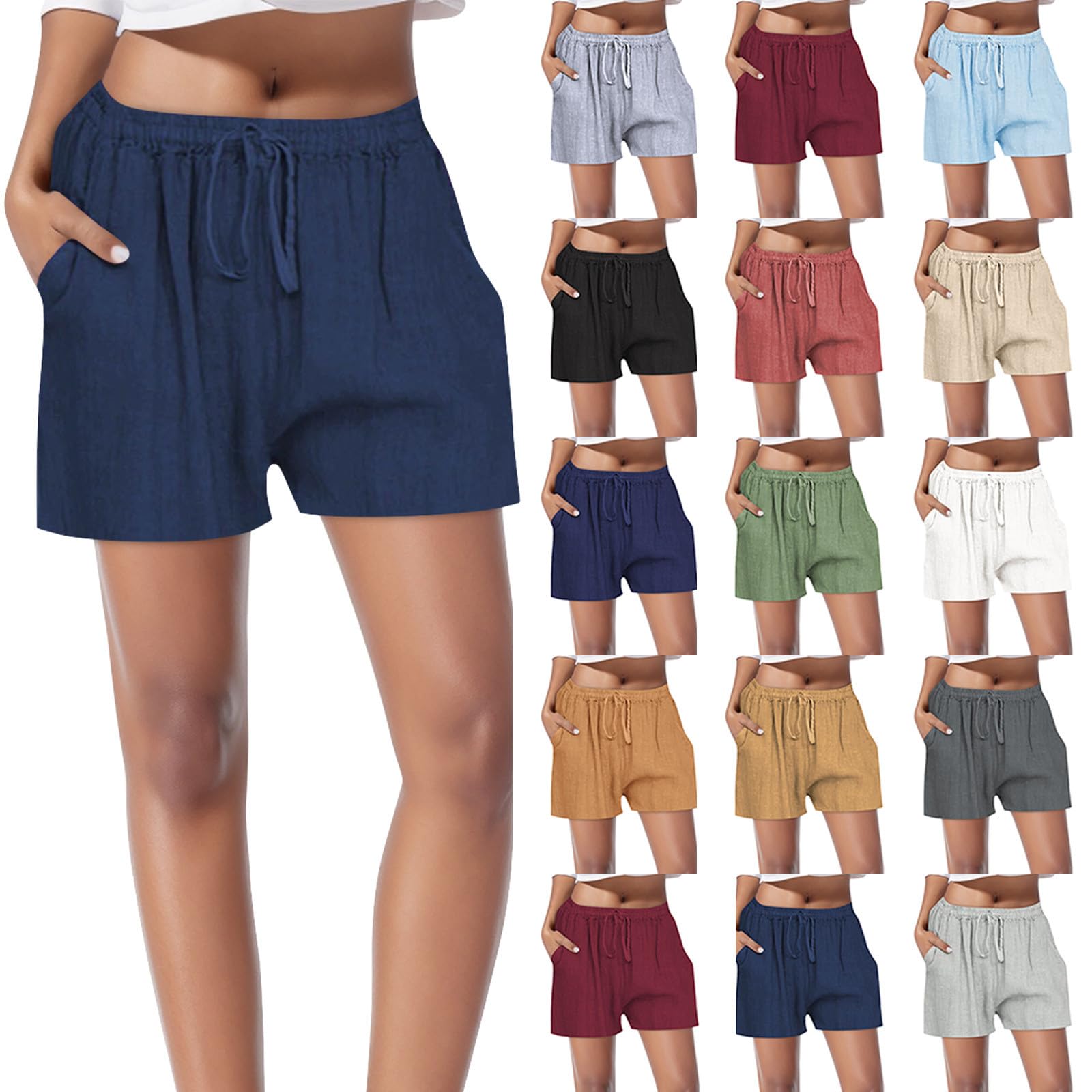 Women's Linen Shorts - Summer Cotton Linen Knee-Length Shorts with Drawstring Waist | Beach, Lounge & Casual Wear