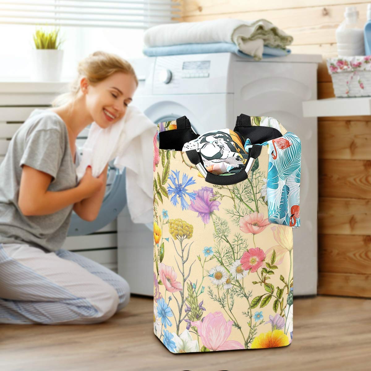 Senya Large Collapsible Storage Basket - Summer Wildflowers Design, Foldable Organizer Bin for Laundry, Nursery, Clothes & Toys | Perfect for Home Organization, Kids Room & Closet Storage