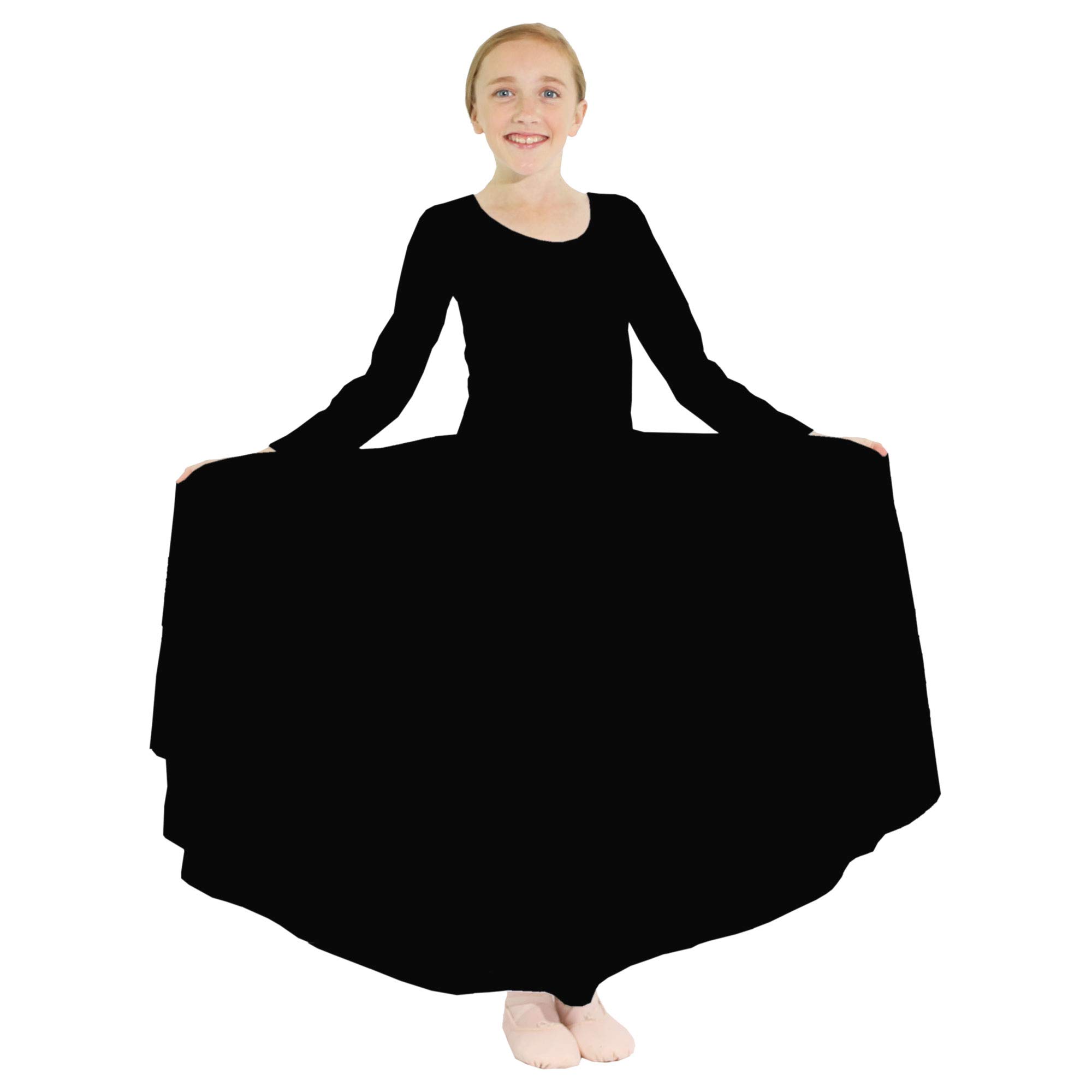 Danzcue Girls Loose Fit Full Length Long Sleeve Dance Dress - Ballet, Worship, Performance & Recital Costume for Church, Stage & Competition