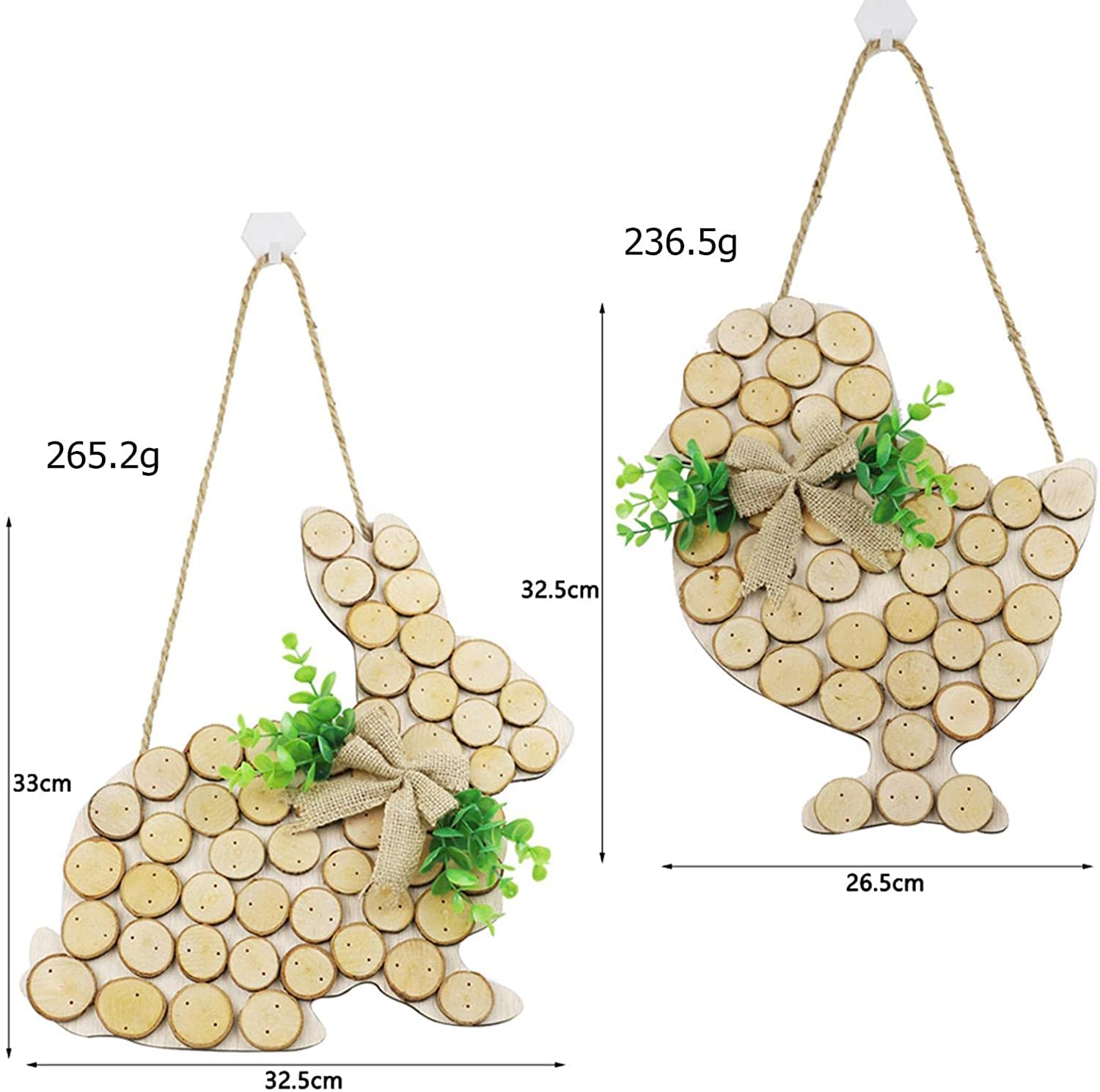 2Pcs Easter Wooden Hanging Signs - Handmade Wooden Plaques & Ornaments for Easter Home Decor, Party, Spring Festival, Wall & Door Decoration