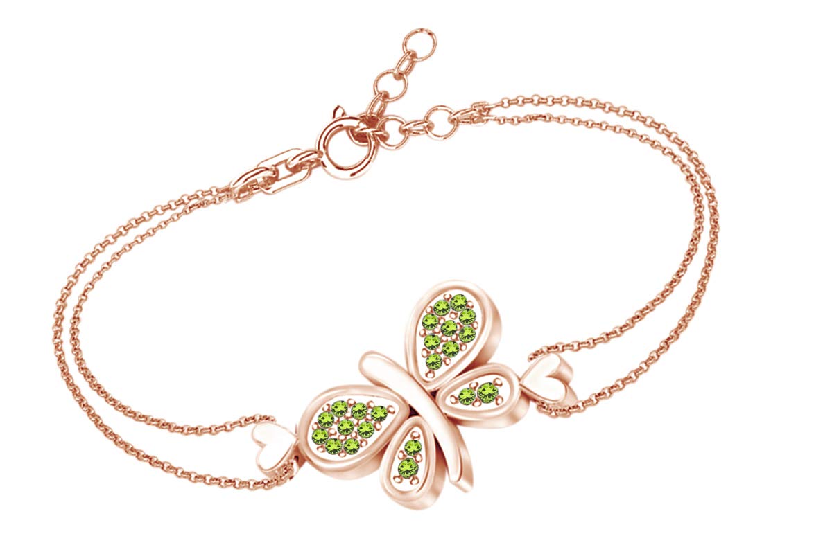 14k Rose Gold Over Sterling Silver Simulated Gemstone Butterfly Chain Bracelet for Women | Elegant Fashion Jewelry Gift for Birthday, Anniversary & Special Occasions