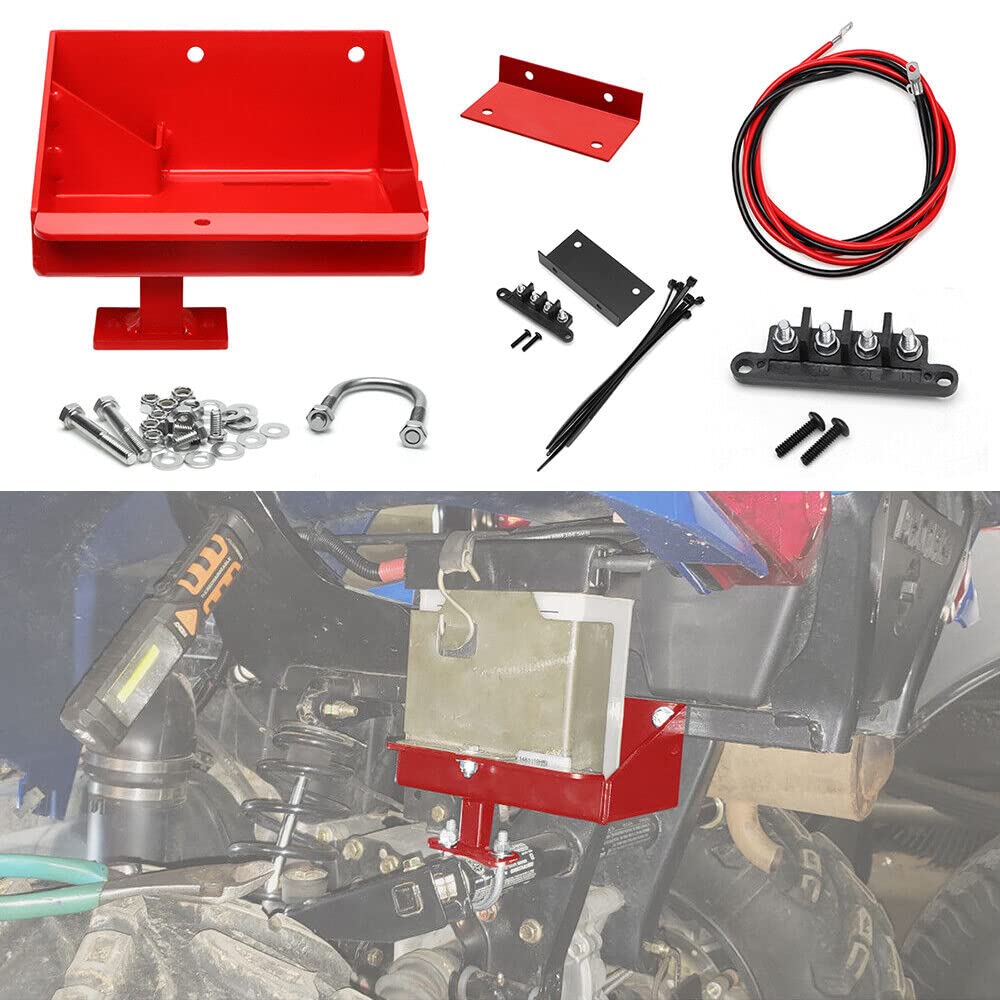 Polaris Sportsman 450 570 Battery Relocation Kit (2014-2021) - Aluminum Battery Tray with Wires, Remote Terminals & Replacement Box - Off-Road ATV Accessories for Enhanced Performance & Easy Installation