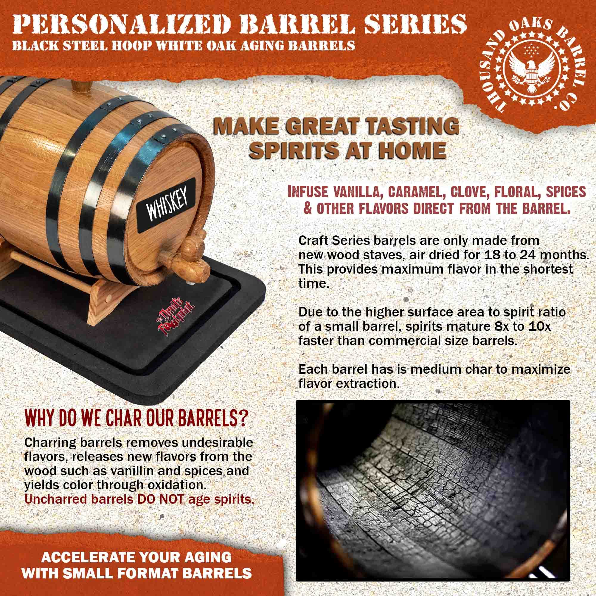 Personalized 3 Liter Oak Aging Barrel with Stand - Custom Laser Engraved 3L Whiskey Barrel Kit for Bourbon, Rum, Tequila & Cocktails | Includes Bung & Spigot | Perfect for Home Brewing, Wine Making & Craft Spirit Aging