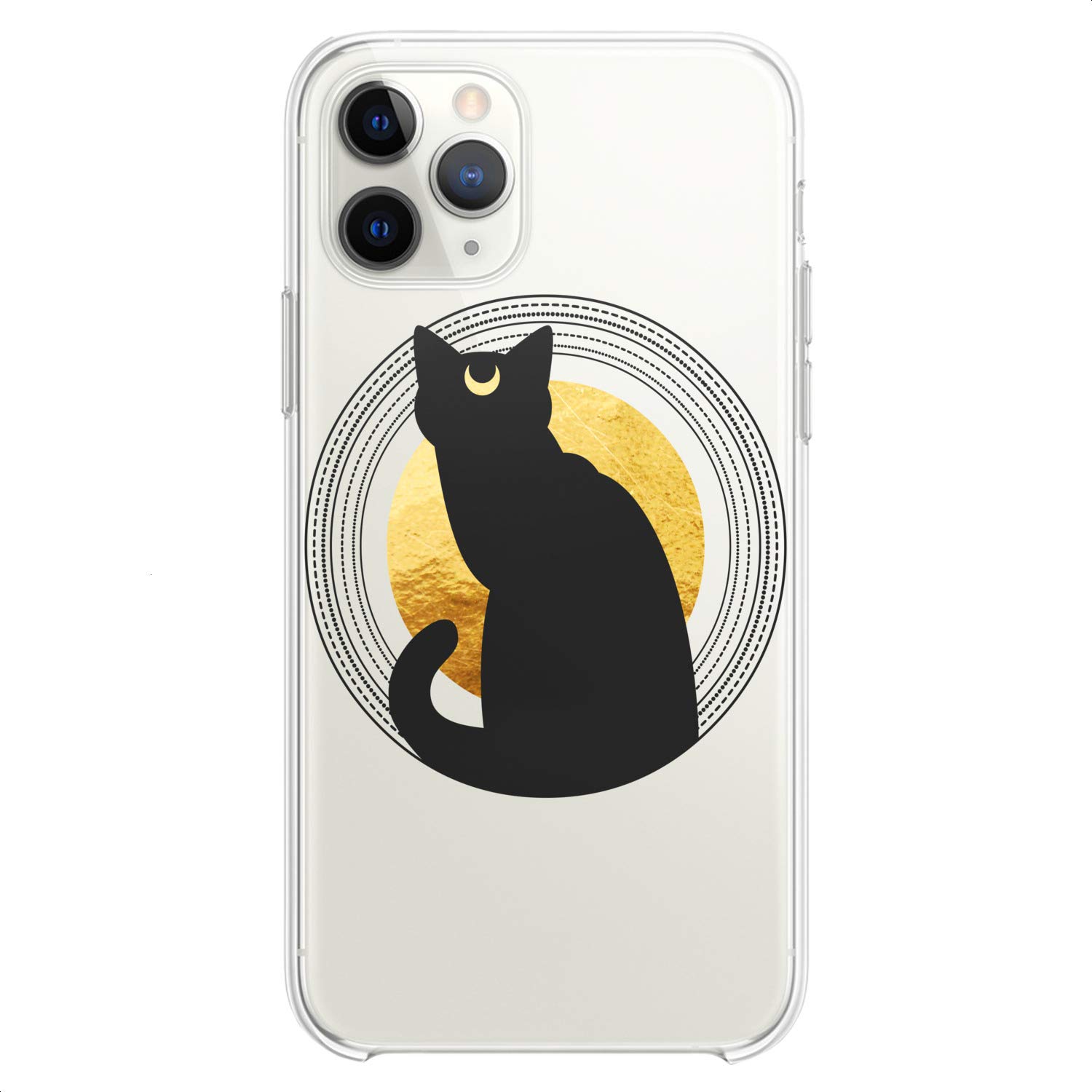 Premium TPU Phone Case for iPhone 16/15/14/13/12/11 Pro Max/Plus/Mini/XS/XR/X/8+/7/6/5/SE - Bohemian Black Cat & Moon Night Design - Slim Flexible Silicone Protective Cover - Perfect for Daily Use, Travel & Gift Giving