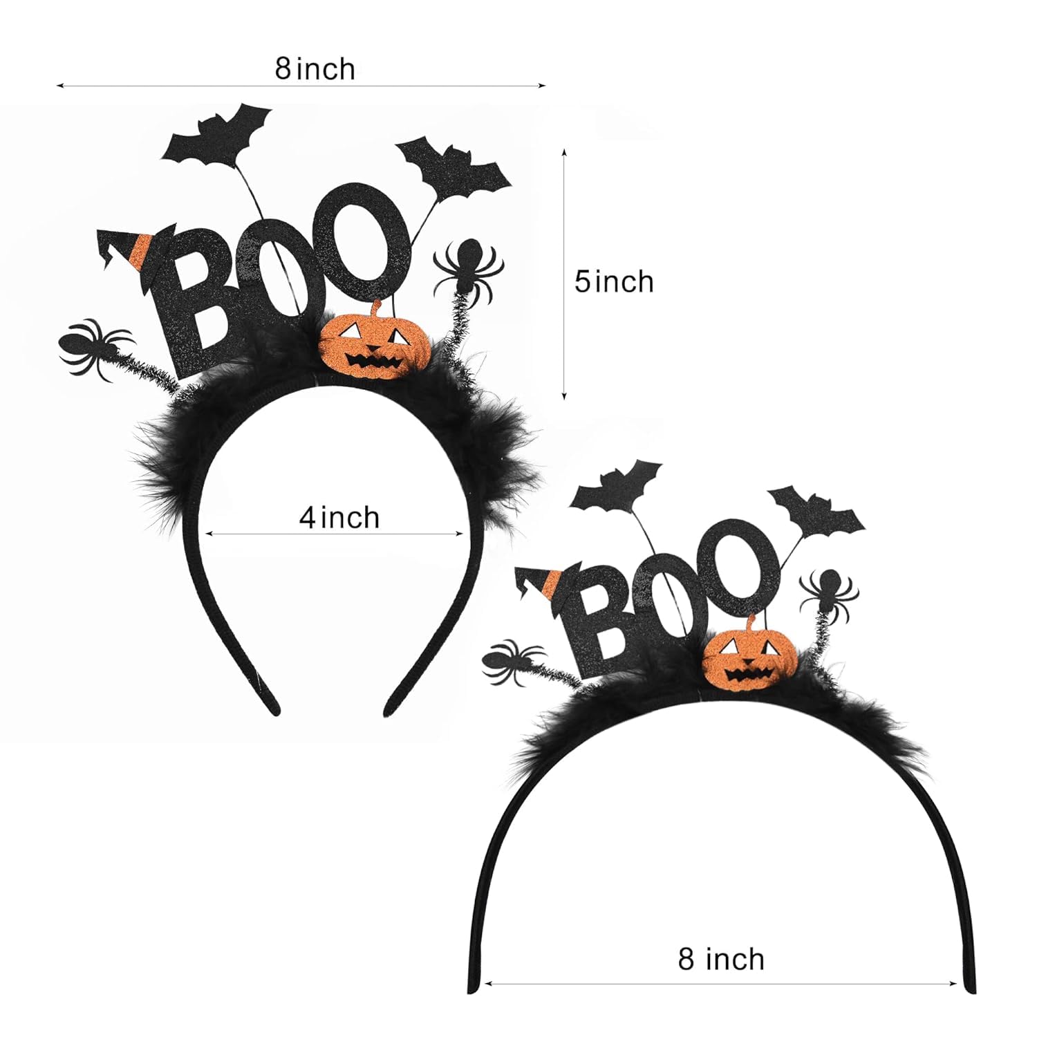 Xtraokute Halloween Headband - Pumpkin, Spider Web, Ghost, Bat & Witch Hat Costume Party Hair Accessories for Girls & Women | Natural Feather Hair Hoop Head Bopper for Halloween Parties, Cosplay & Trick or Treat