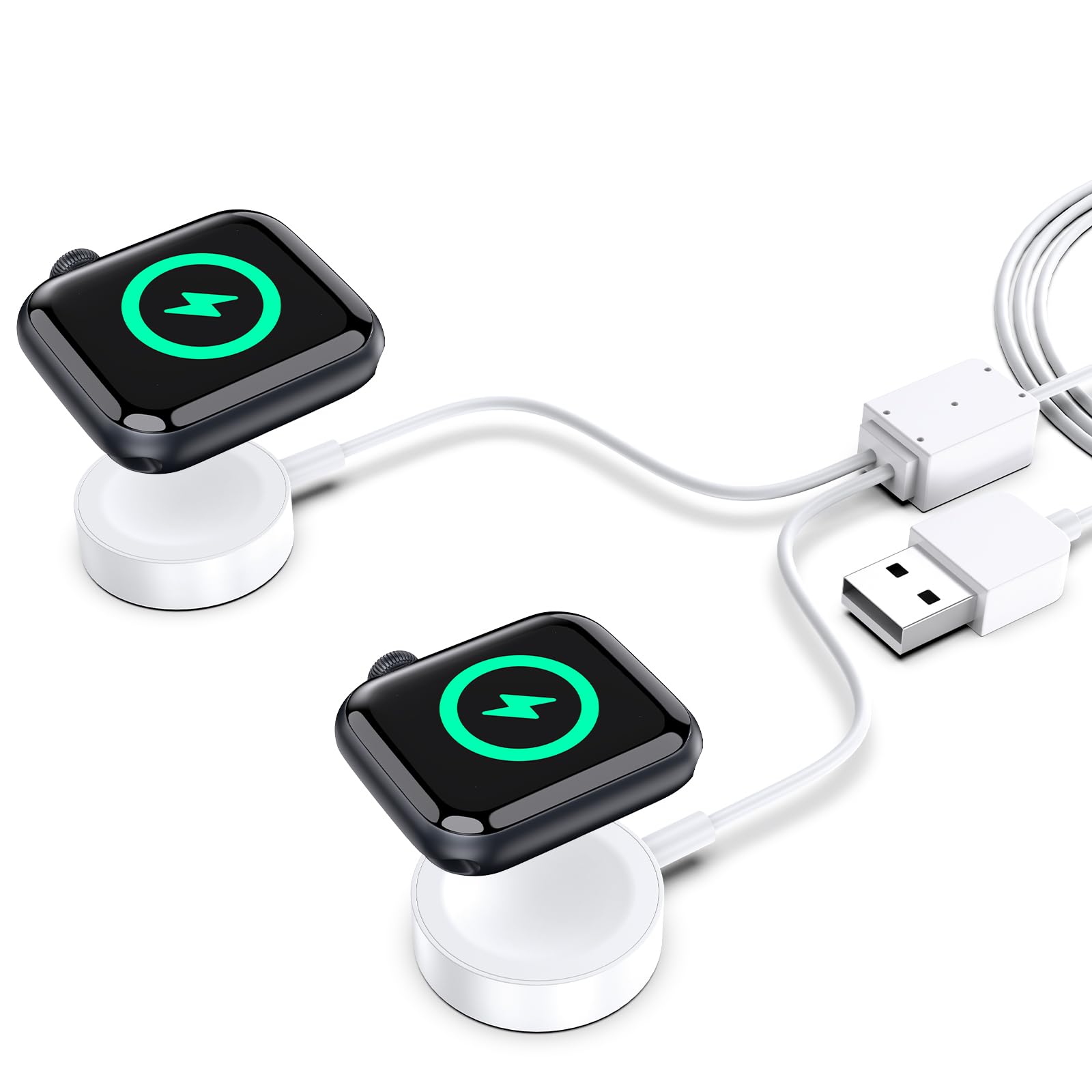 **Apple Watch Dual Charger - 2-in-1 Magnetic Wireless Charger for iWatch Series Ultra/9/8/7/6 & iPhone | Portable USB Travel Charger with 4.9ft Cable (Adapter Not Included) | Perfect for Home, Office & Travel**