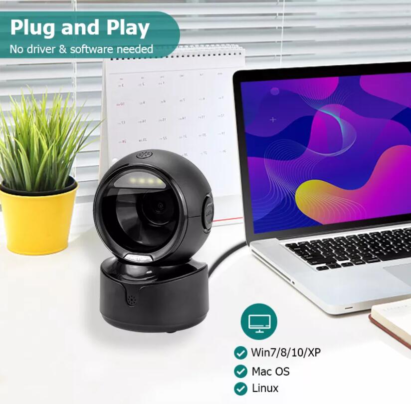 Hands-Free USB Barcode Scanner - A5 Wireless 1D/2D QR Code Reader for Retail, Warehouse & Inventory Management - Perfect for Supermarkets, Libraries and Small Businesses