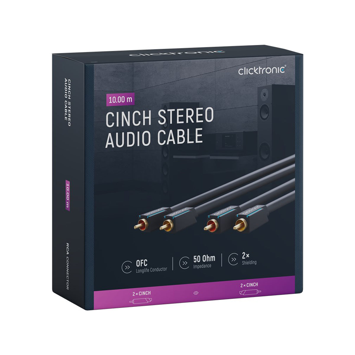 High-Quality Clicktronic Cinch Stereo RCA Cable 10m - 32.8ft for Home Theater, Audio Systems & Gaming Setups