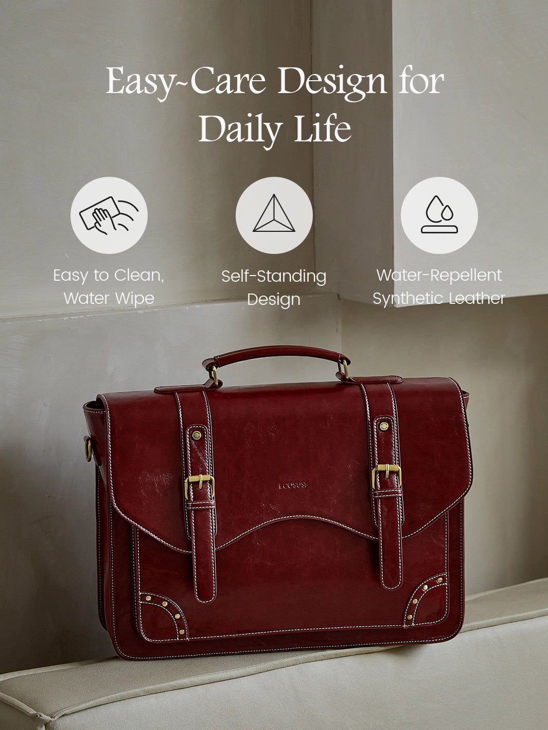 Vintage Style 15.6 Inch Leather Briefcase for Men - Classic Business Laptop Bag with Rivet Details - Perfect for Office, Travel & Daily Commute
