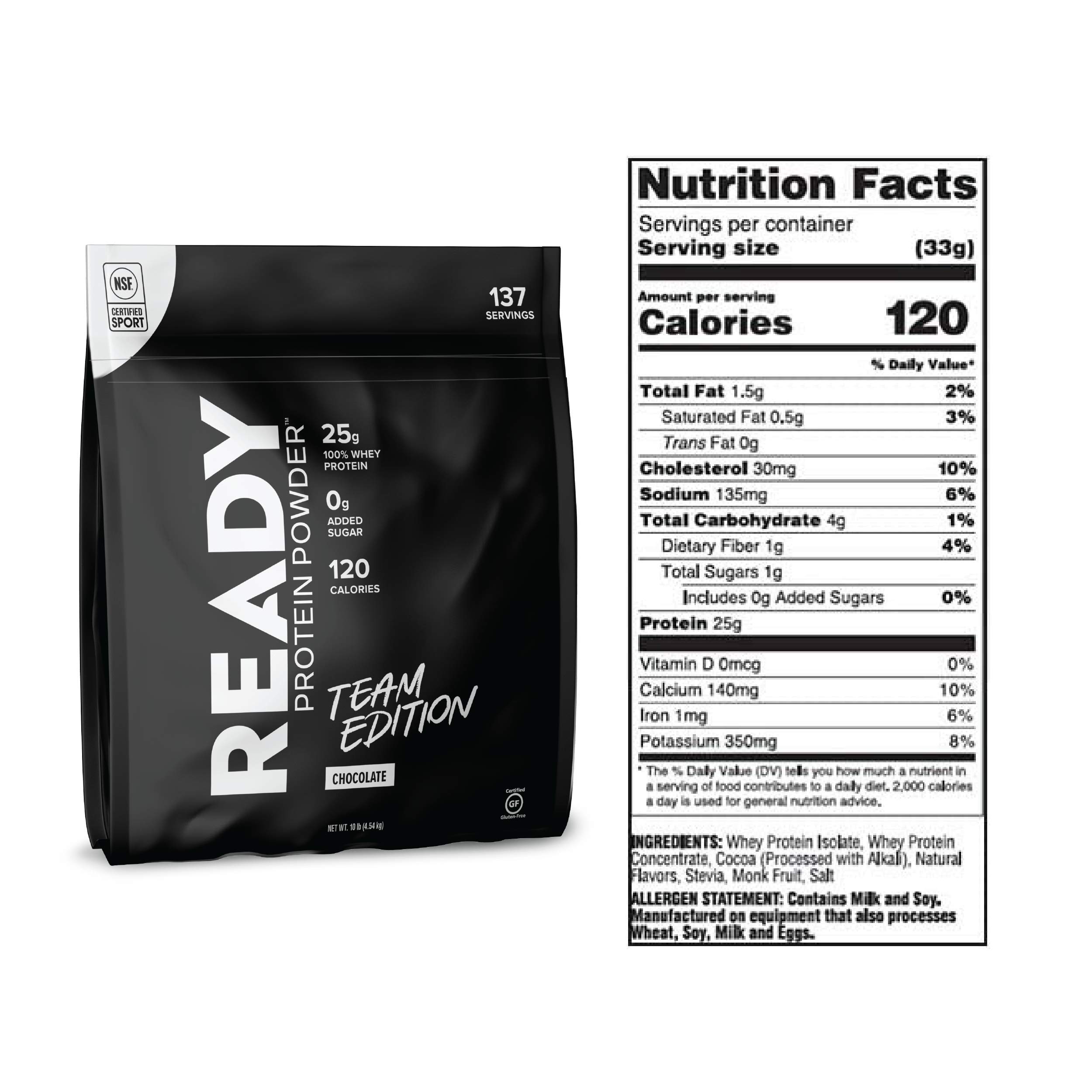 Ready Protein Powder - 25g Whey Protein, 0g Added Sugar, 7 Simple Ingredients, Chocolate Flavor, 10 Pound Bag | Perfect for Post-Workout Recovery & Muscle Building