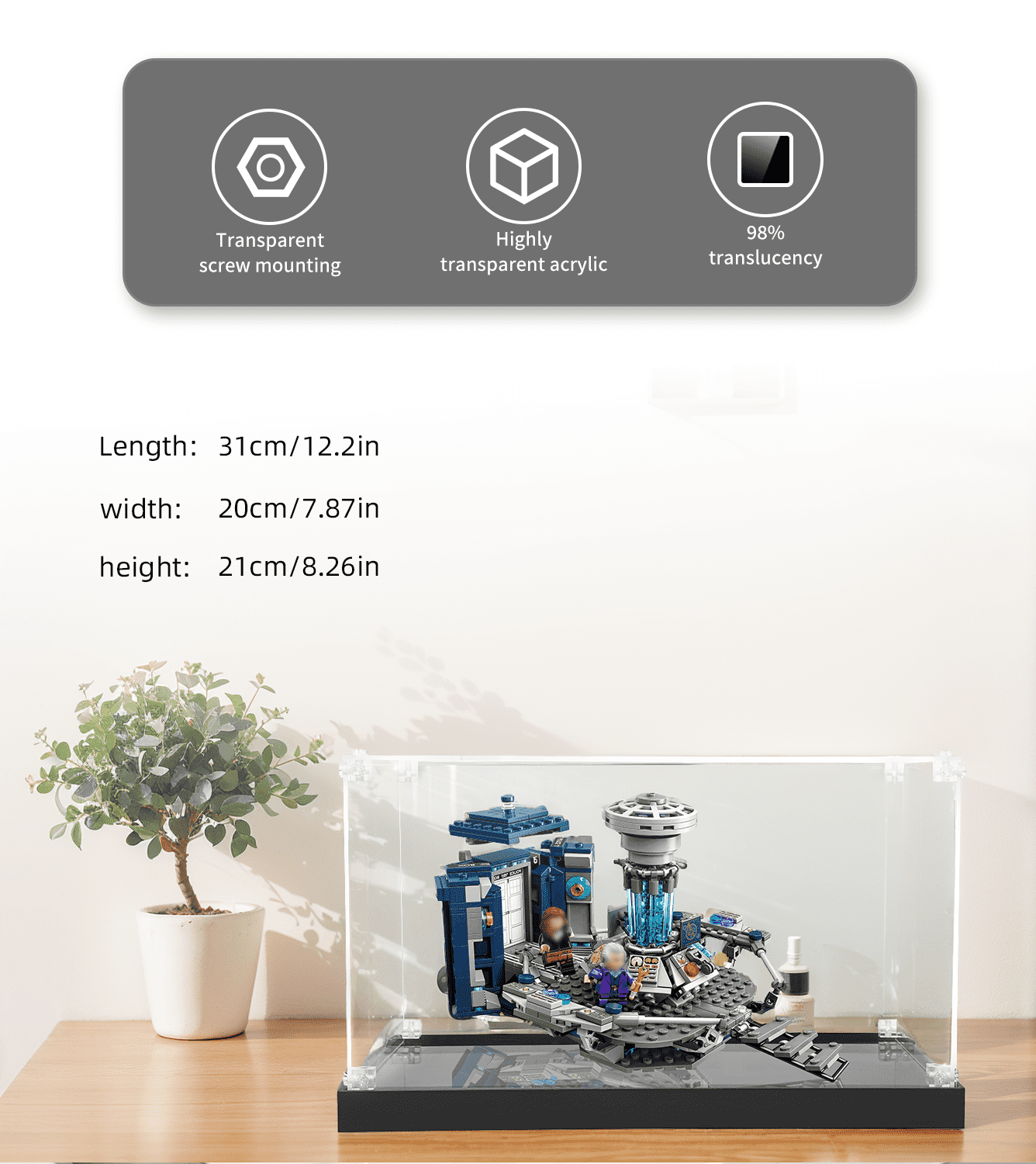 LEGO Ideas Doctor Who 21304 Display Case - Clear Acrylic Showcase for Collectible LEGO Sets - Perfect for Home Decor, Office Display & Gift Giving