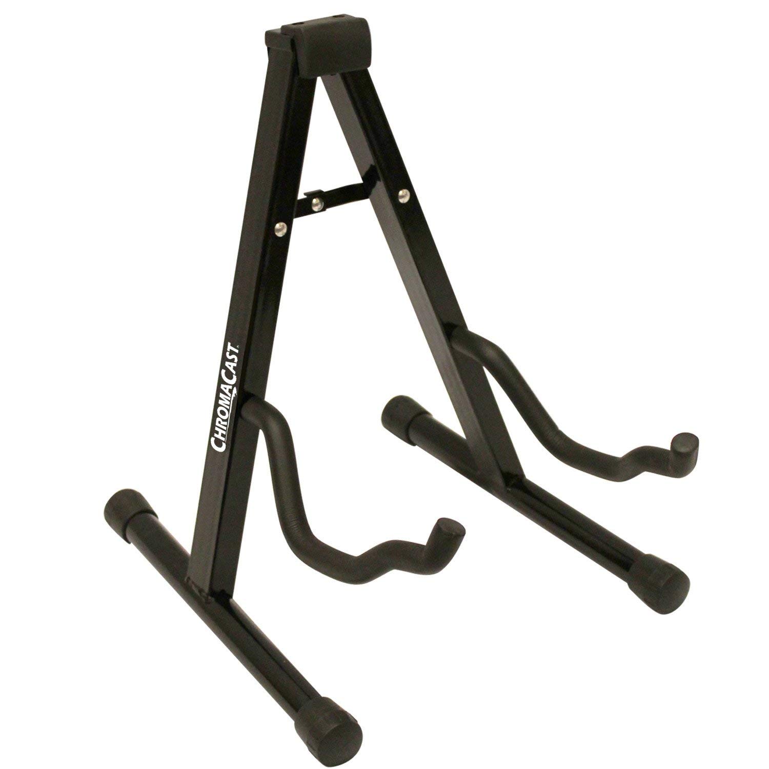 ChromaCast CC-MINIGS Black Folding A-Frame Guitar Stand - Secure Locking System for Acoustic & Electric Guitars | Perfect for Home Studio, Stage Performances & Travel
