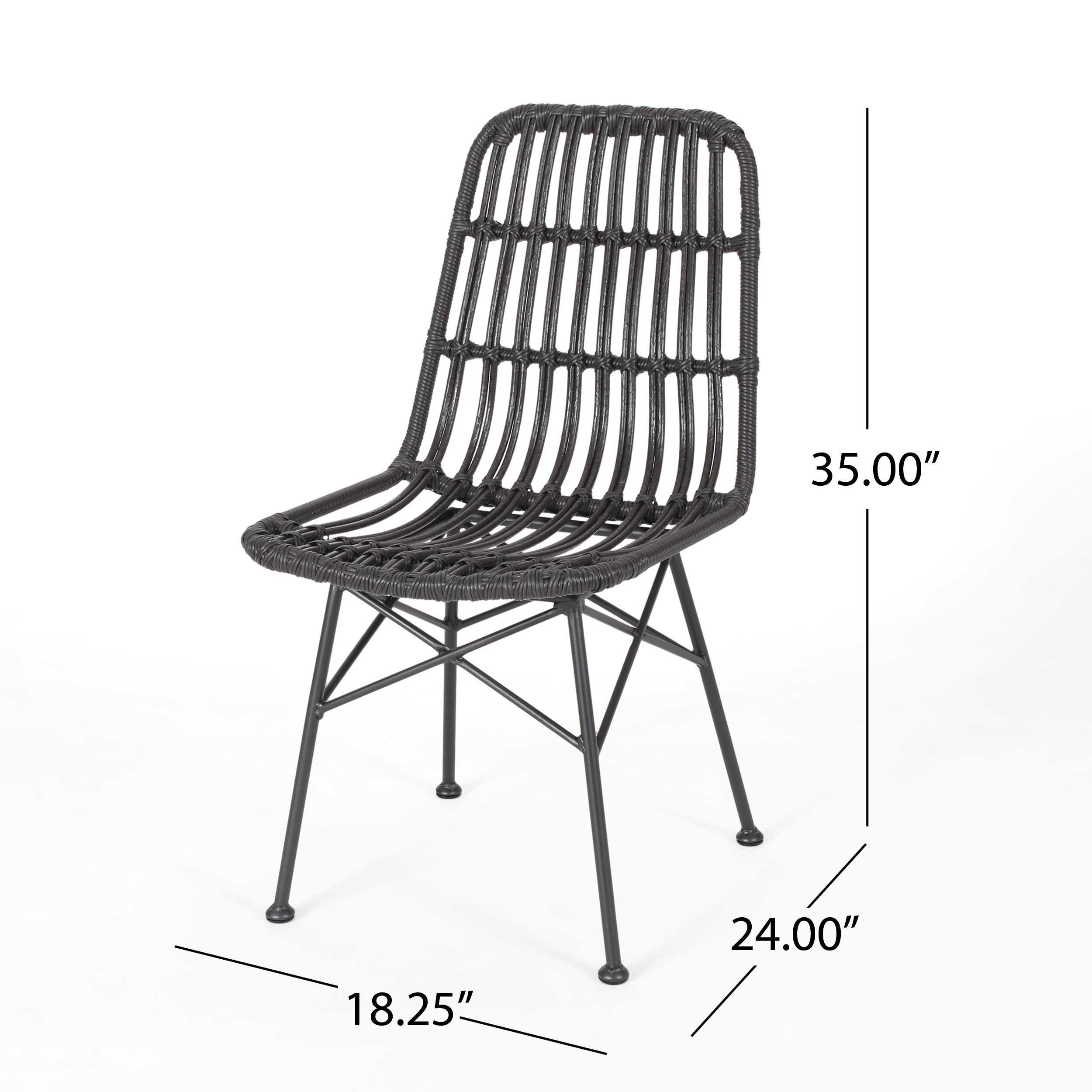 GDFStudio Indoor Wicker Dining Chairs Set of 2 - Gray and Black Rattan Chairs for Kitchen, Dining Room, Patio, or Breakfast Nook - Comfortable & Stylish Seating Furniture