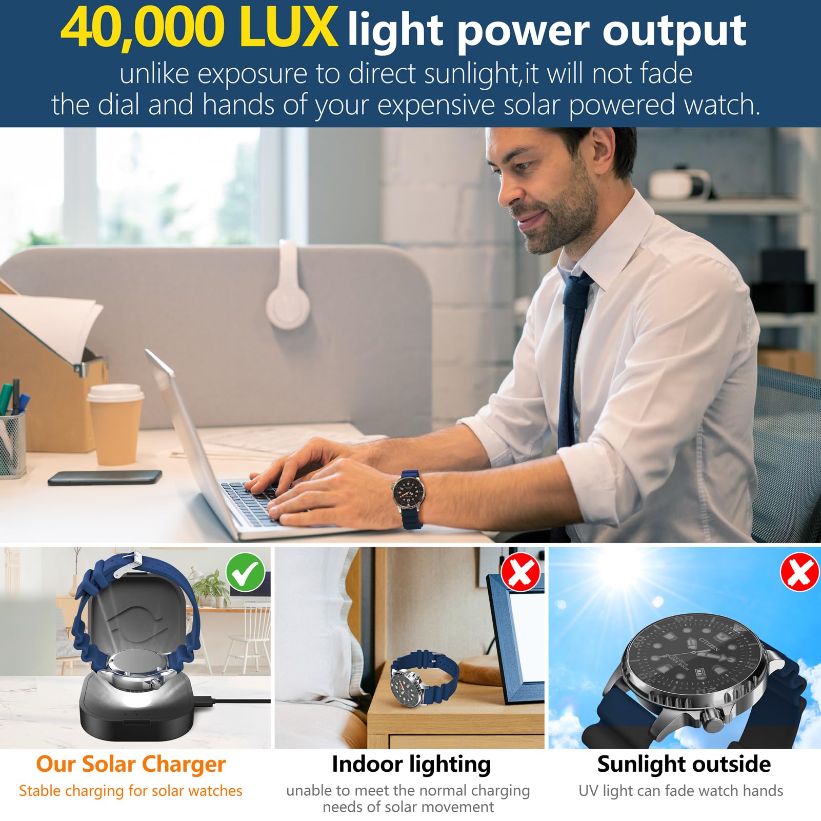 Solar Watch Charger - Fast Charging Pad for Eco Solar Watches & Smartwatches, Portable & Waterproof Design with Timer - Perfect for Outdoor, Travel, and Daily Use