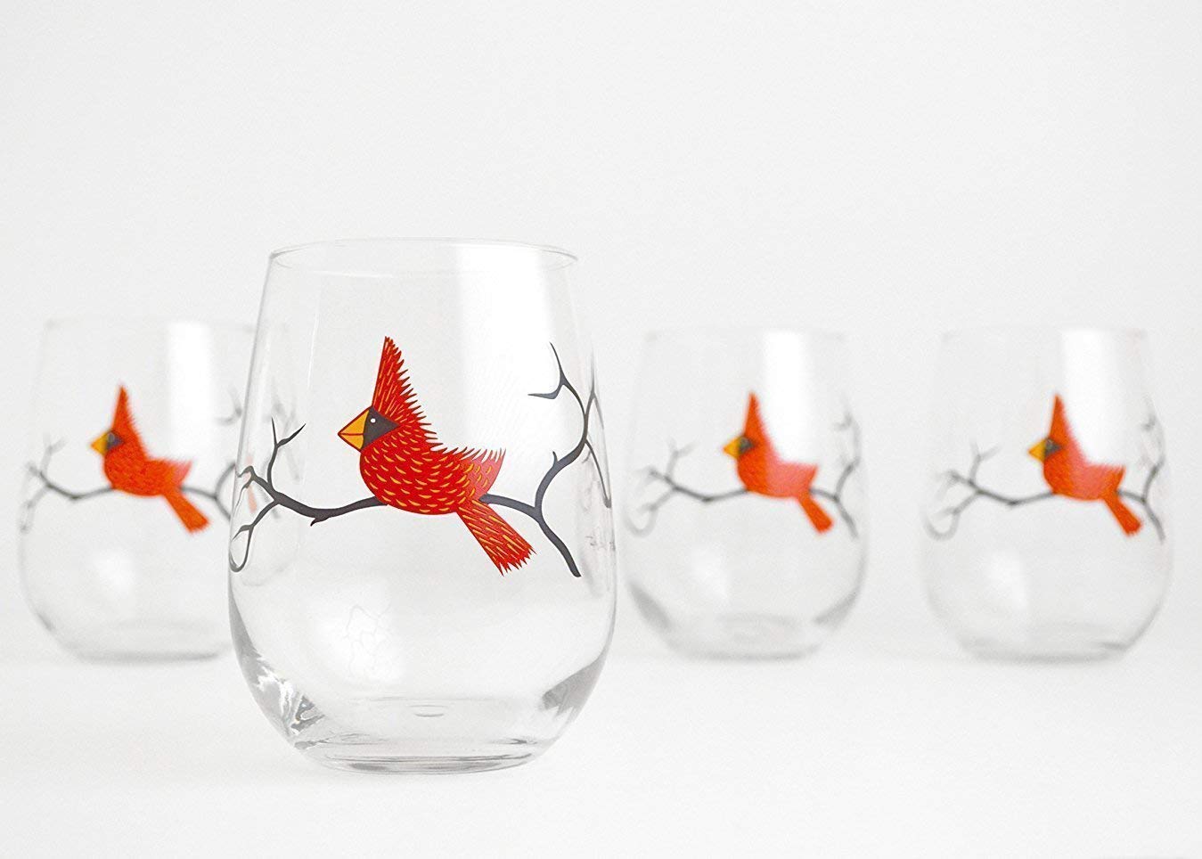 Cardinal Stemless Wine Glasses Set of 4 - Christmas Holiday Red Bird Glassware for Gifts, Party Hosting & Home Decor | Perfect for Festive Gatherings, Dinner Parties & Seasonal Celebrations