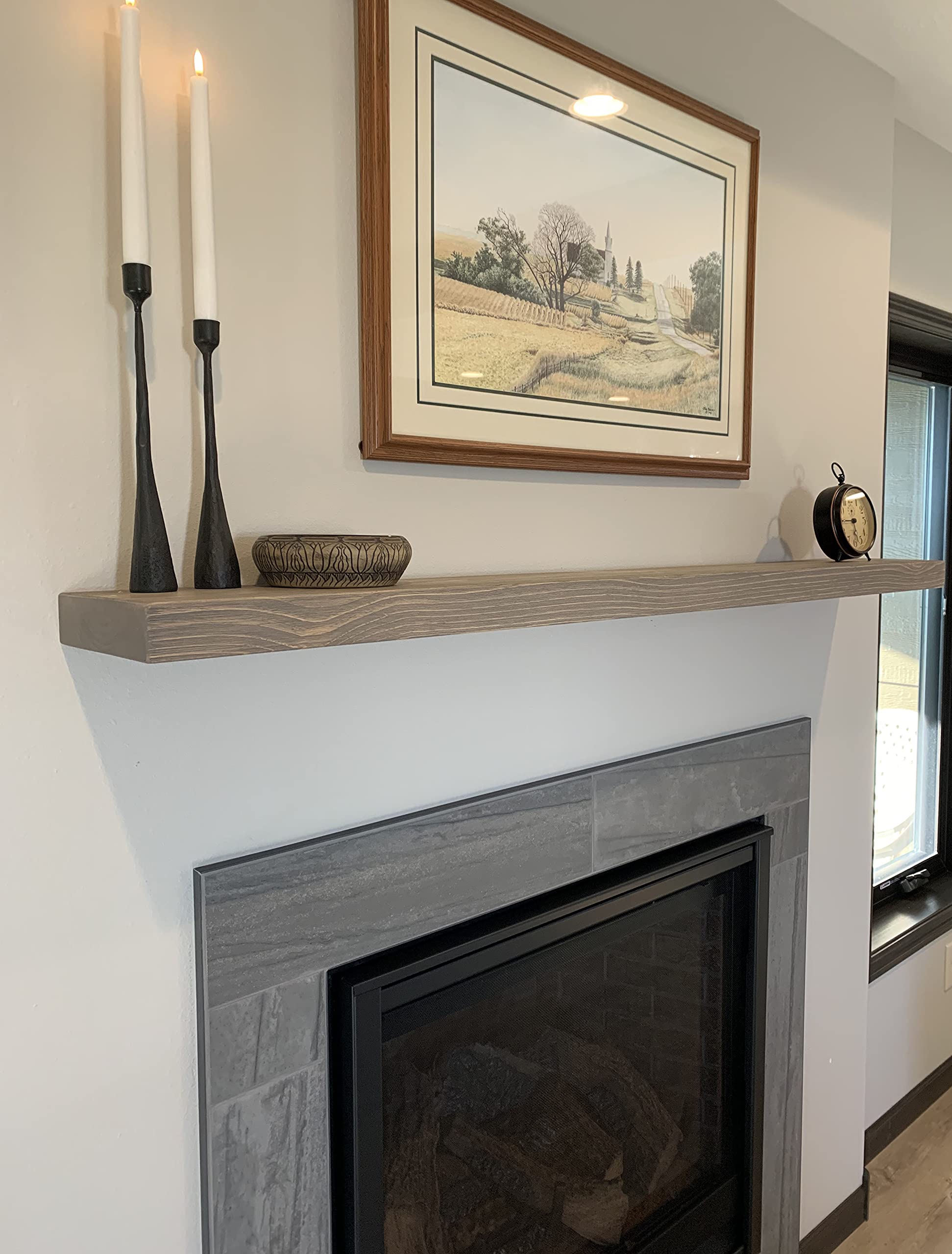 Joel's Antiques - 72 Inch Natural Wood Floating Shelves for Wall - Heavy Duty Rustic Fireplace Mantel & Bookshelf - Gray 72x6x2 in - Perfect for Living Room, Bedroom, Office Decor & Storage Solutions