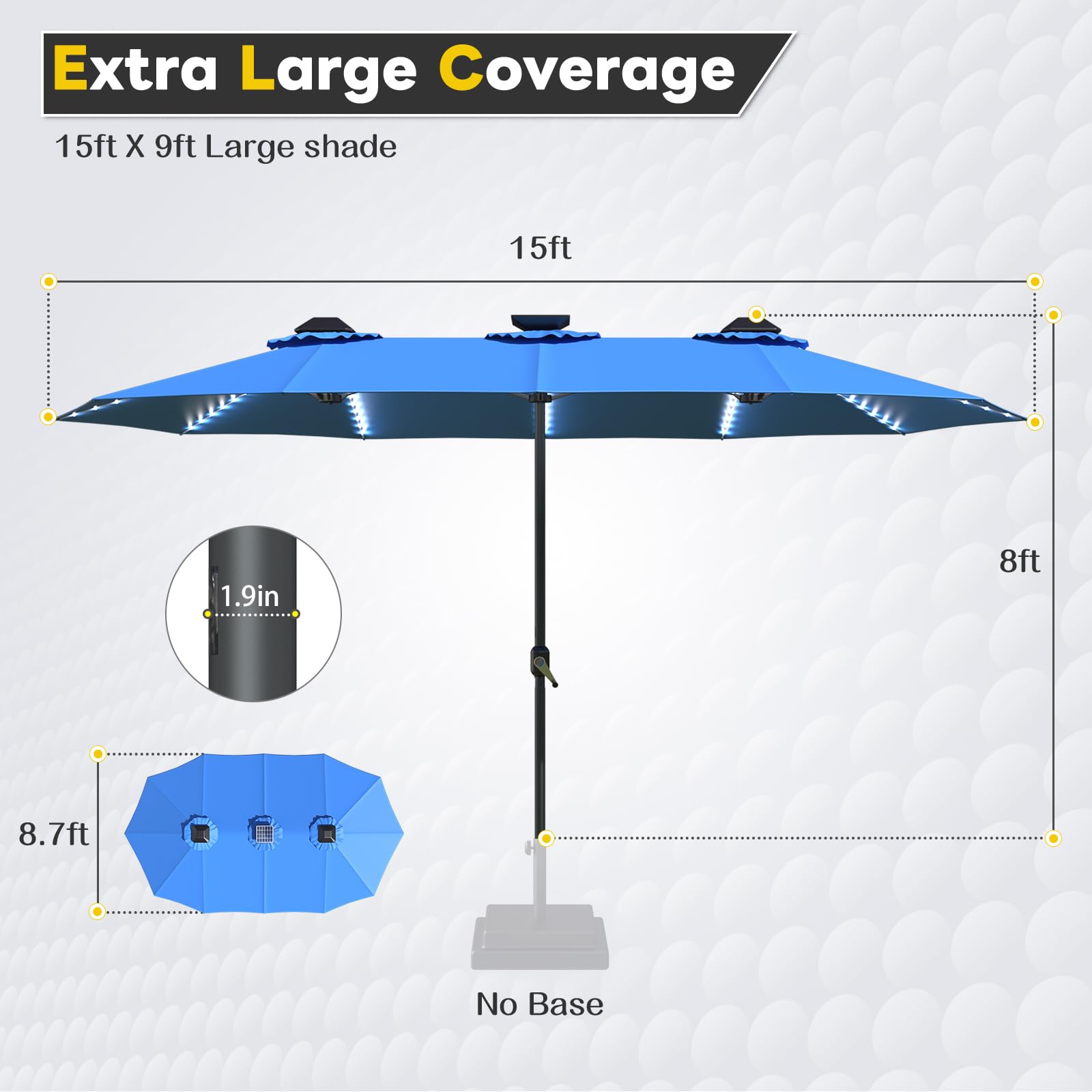 AECOJOY 15ft Solar LED Patio Umbrella with 156 Lights - Large Rectangle Outdoor Cantilever Umbrella (180