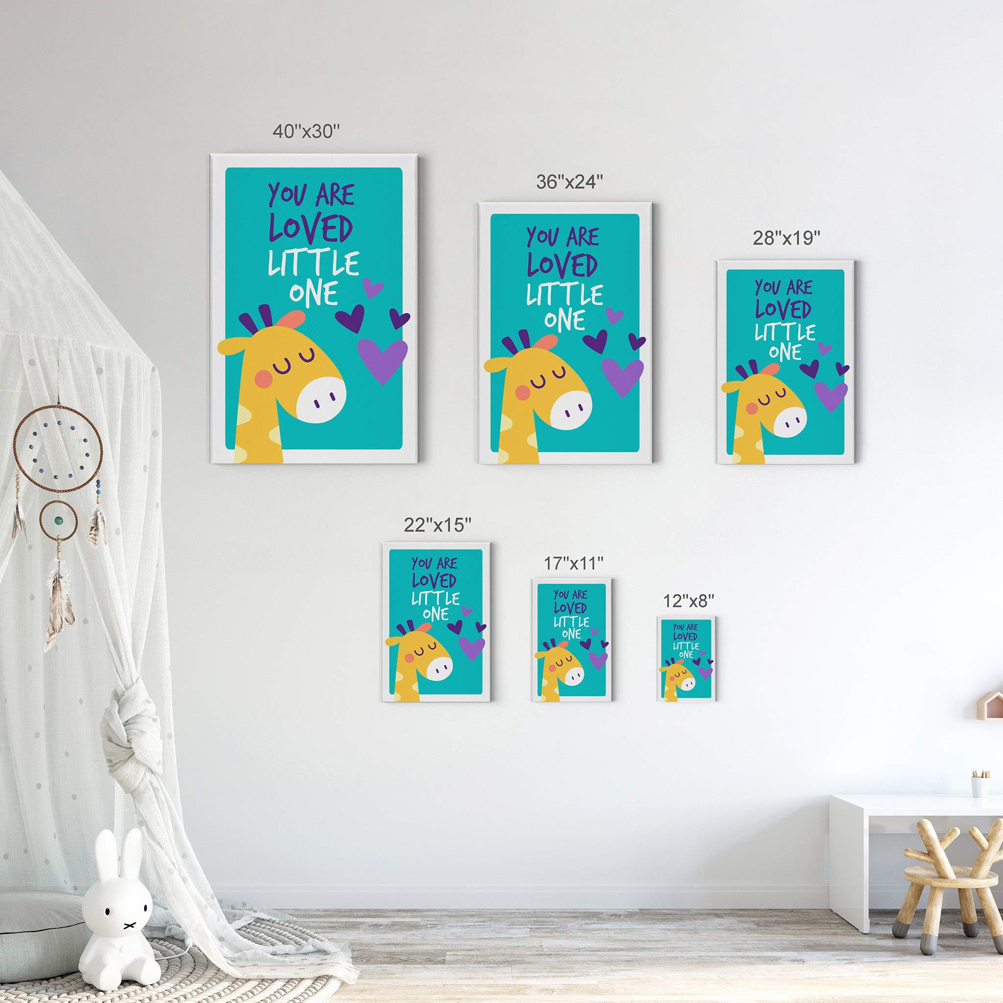 You Are Loved Little One Quote Canvas Wall Art - Blue Background Nursery Decor, Kids Room Decor, Baby Room Decor - Ready to Hang 22x15 Inch - Made in USA | Perfect for Nursery, Bedroom & Gift