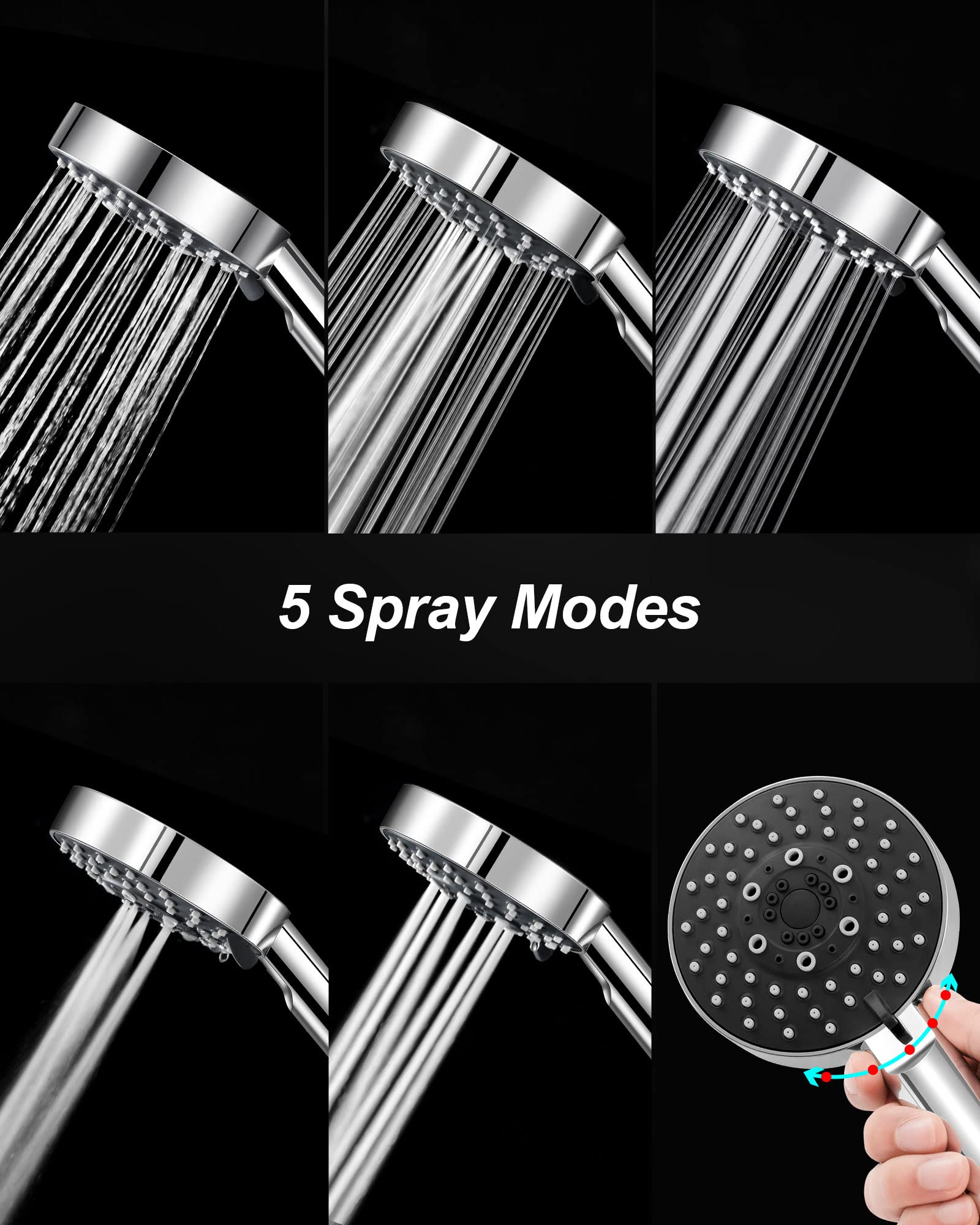 **Magichome High Pressure Shower Head with 5 Spray Modes - Turbocharged Design for Low Water Pressure - Perfect for Bathroom, Spa & Relaxation**