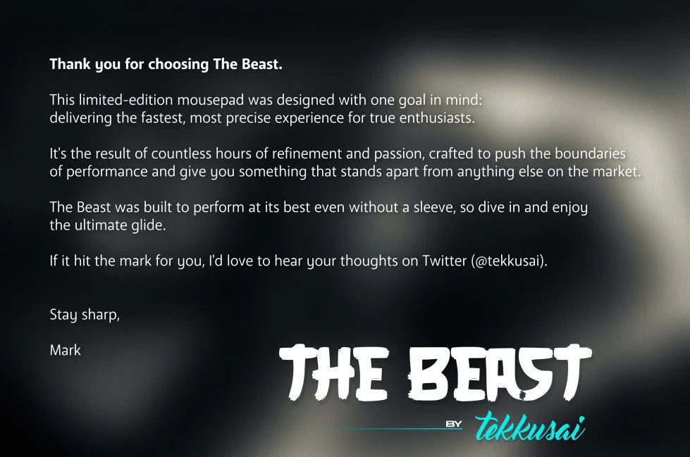The Beast by Tekkusai - Premium Glass Gaming Mousepad for PC & Laptop - Smooth Glide Surface for Esports & Office Work - Pre-Order Now