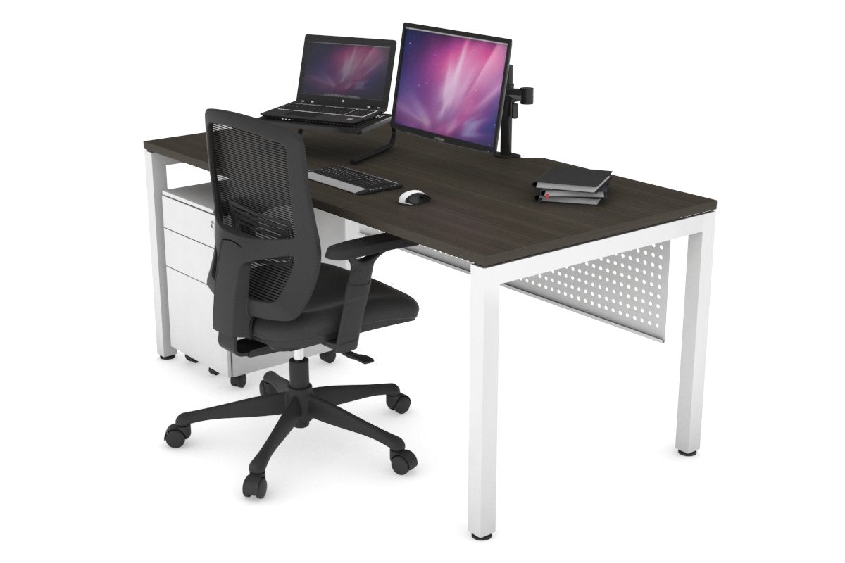 Modern Quadro Square Legs Office Desk - 1600L x 800W with Cable Management Scallop | Sturdy Workstation for Home Office, Study Room & Professional Workspace