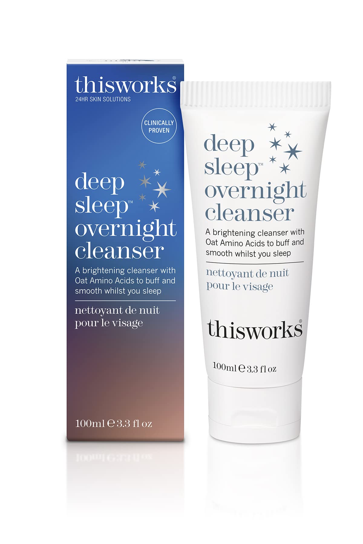 THISWORKS Deep Sleep Overnight Cleanser - Gentle Exfoliating Face Wash with Oat Amino Acids & Hyaluronic Acid for Hydration, 100ml | Nighttime Skincare Routine for Dry & Sensitive Skin