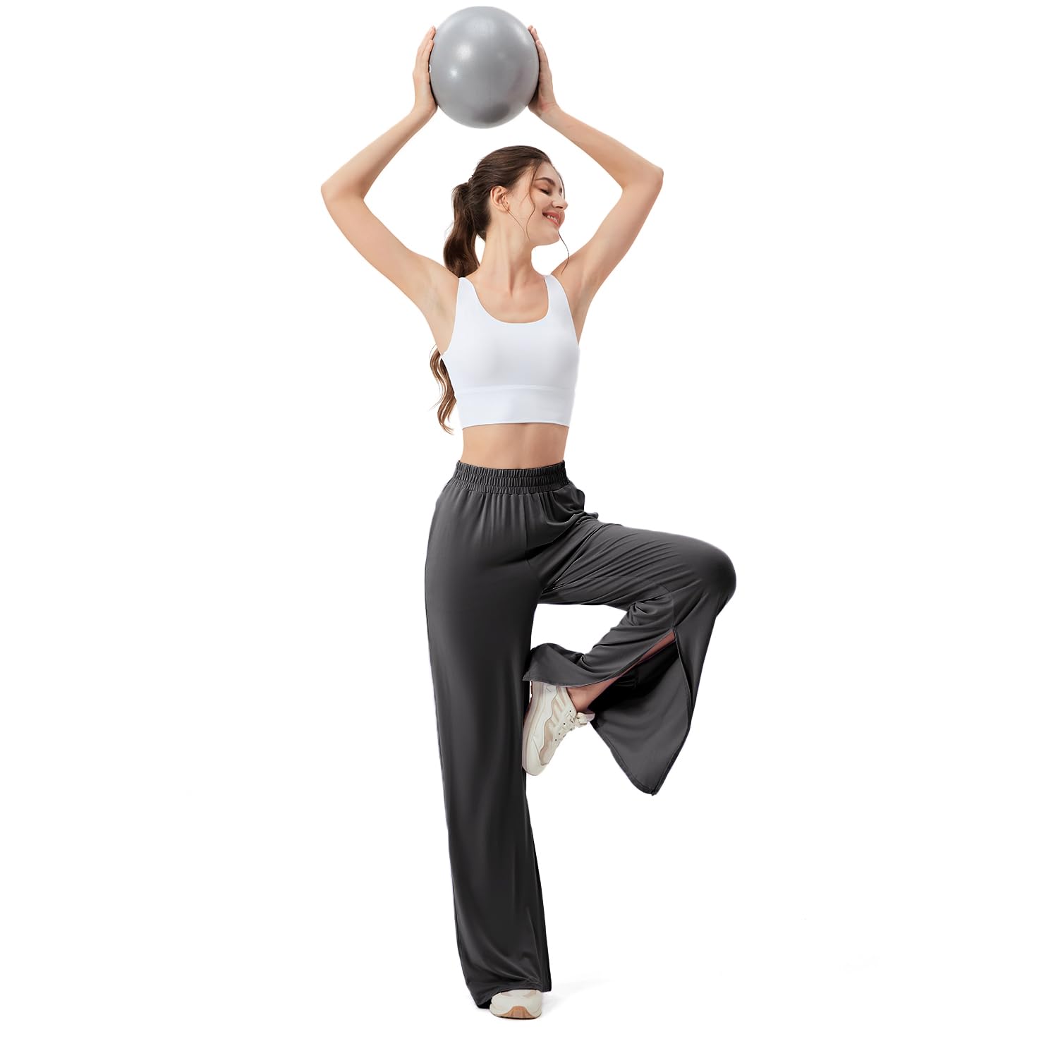 Women's High Waisted Wide Leg Yoga Pants with Side Slits & Pockets - Stretchy Lounge Sweatpants for Workout, Running, Travel & Casual Wear