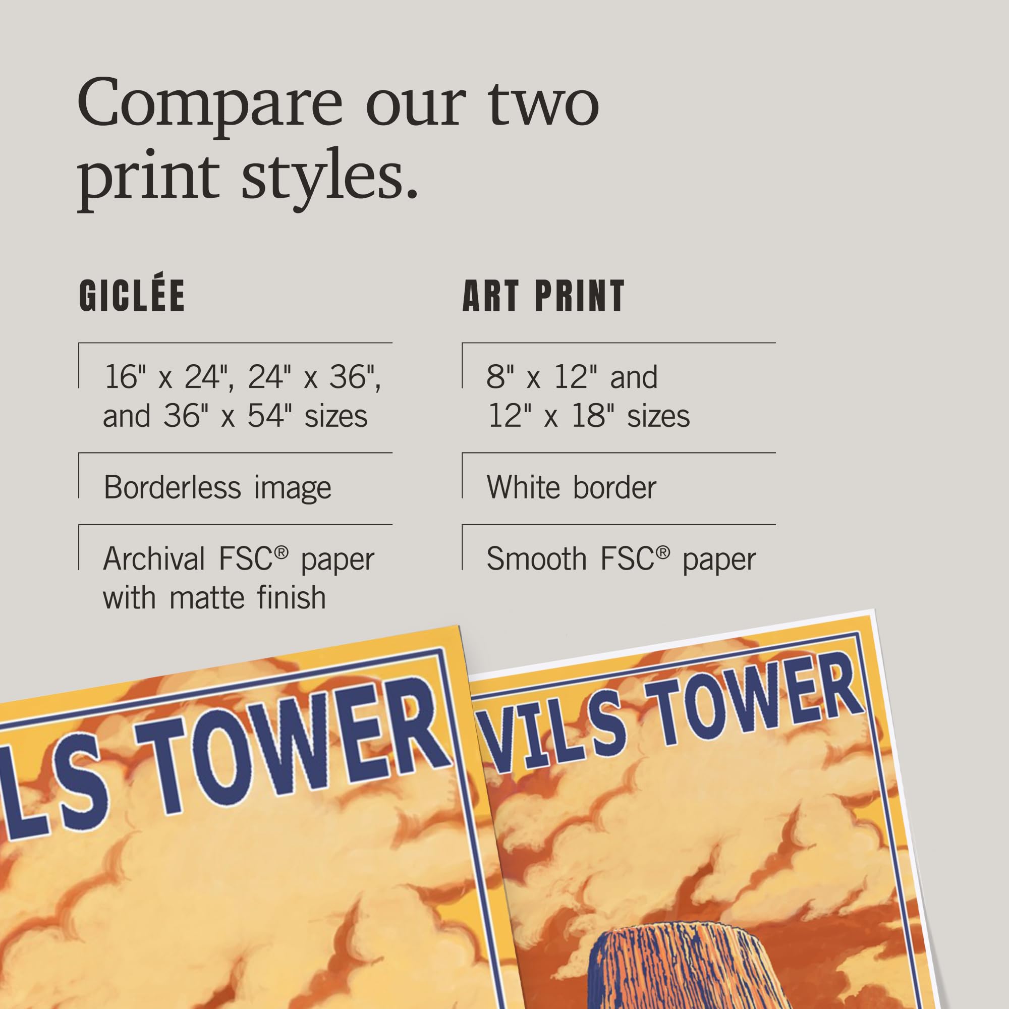 Lantern Press 16x24 Inch Premium Giclee Print - Devils Tower Wyoming Landscape Wall Art | Perfect for Home Decor, Office & Living Room Wall Decorations