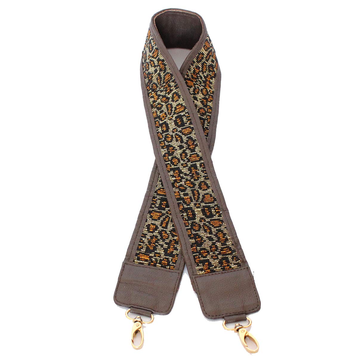F-E-W Wide Crossbody Shoulder Strap Replacement - Leather Handbag Strap for Women with Beaded Embroidery (Chaquira) - Perfect for Purses, Totes & Boho Bags