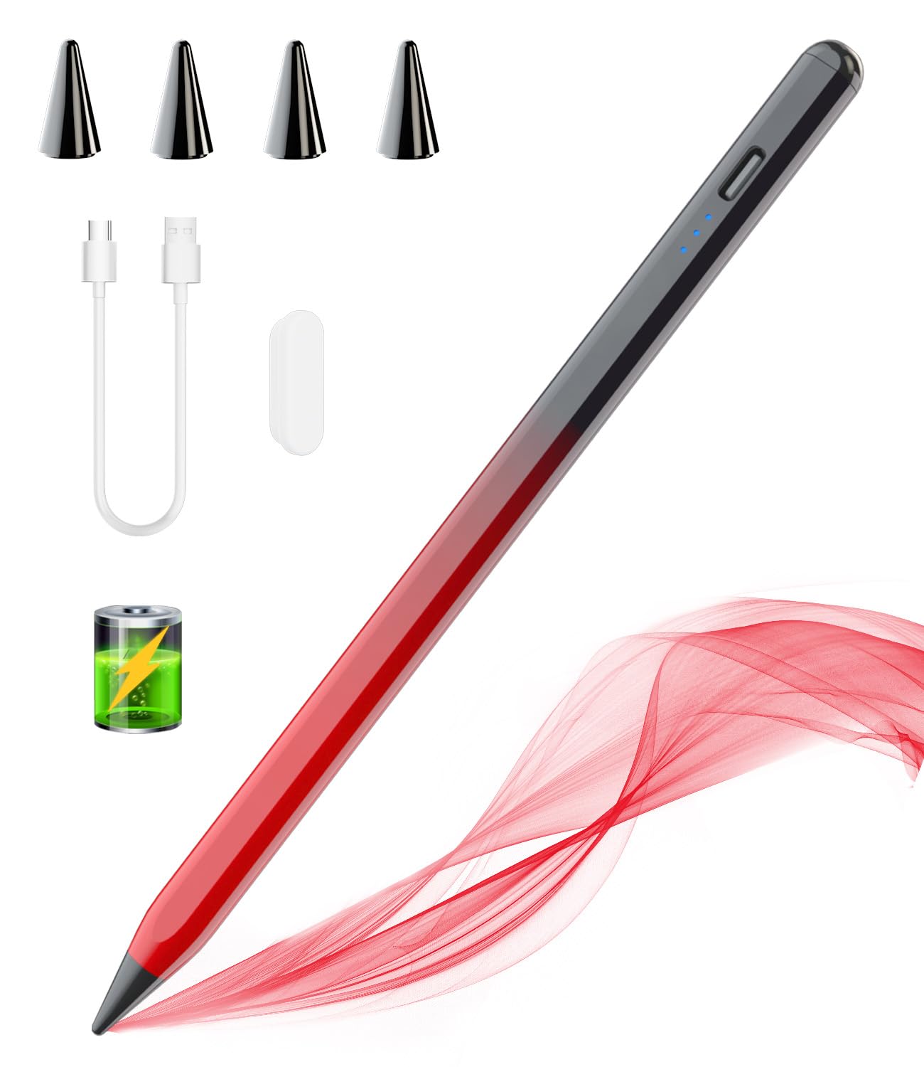 Premium Stylus Pen for iPad - Compatible with iPad 10th/9th Gen, iPad Air 5/4/3, iPad Pro 11/12.9 Inch - Magnetic Apple Pencil with Palm Rejection & Tilt Sensitivity (Black & Red) - Perfect for Digital Art, Note-Taking & Professional Work