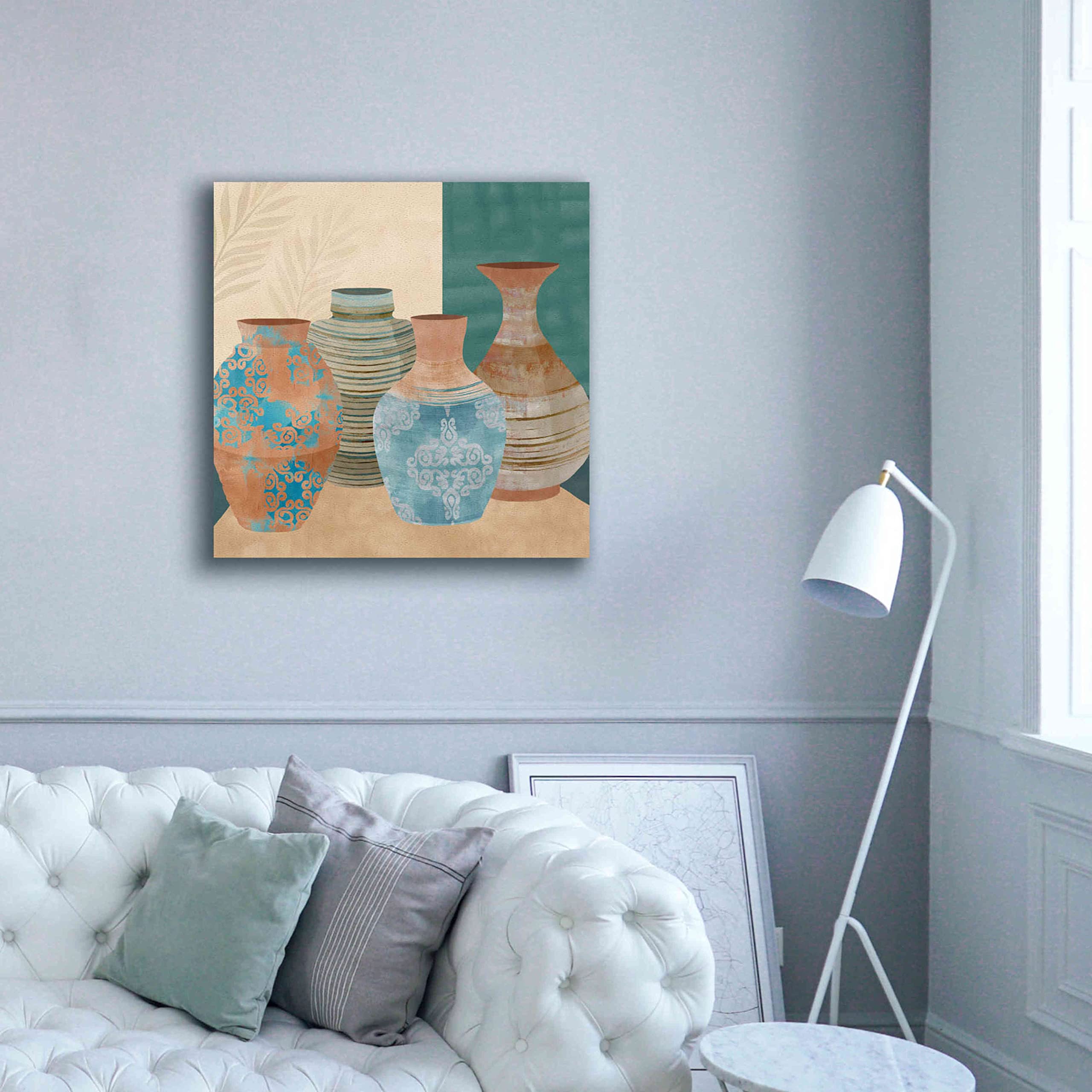 Flora Kouta 'Earthenware Pots II' Graffiti Giclee Canvas Wall Art Print - 37x37 Inches Modern Home Decor for Living Room, Bedroom & Office